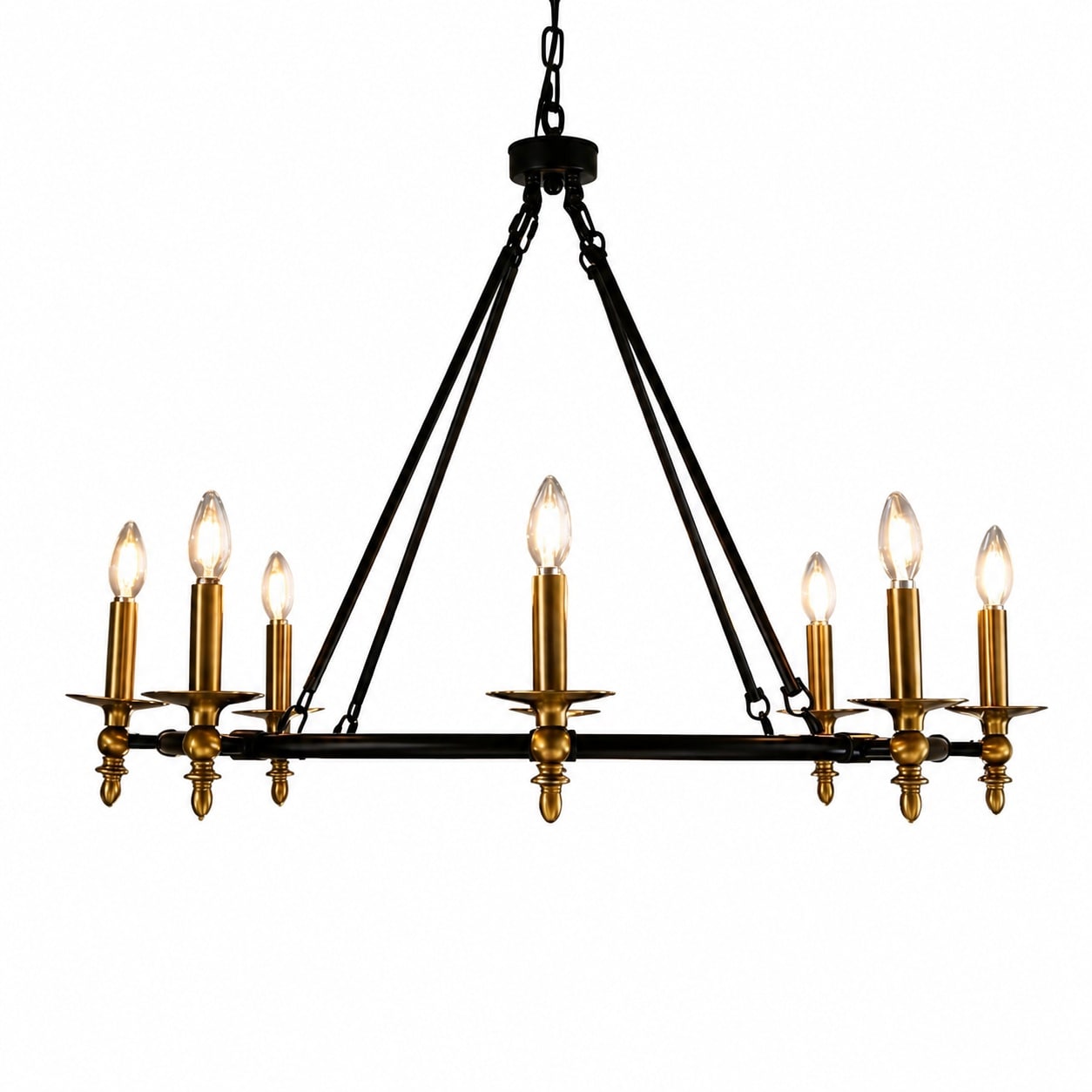 Aoibox  8 Light Black and Gold Metal Wagon Wheel Chandelier with Adjustable Height 35 in Diameter Fixture