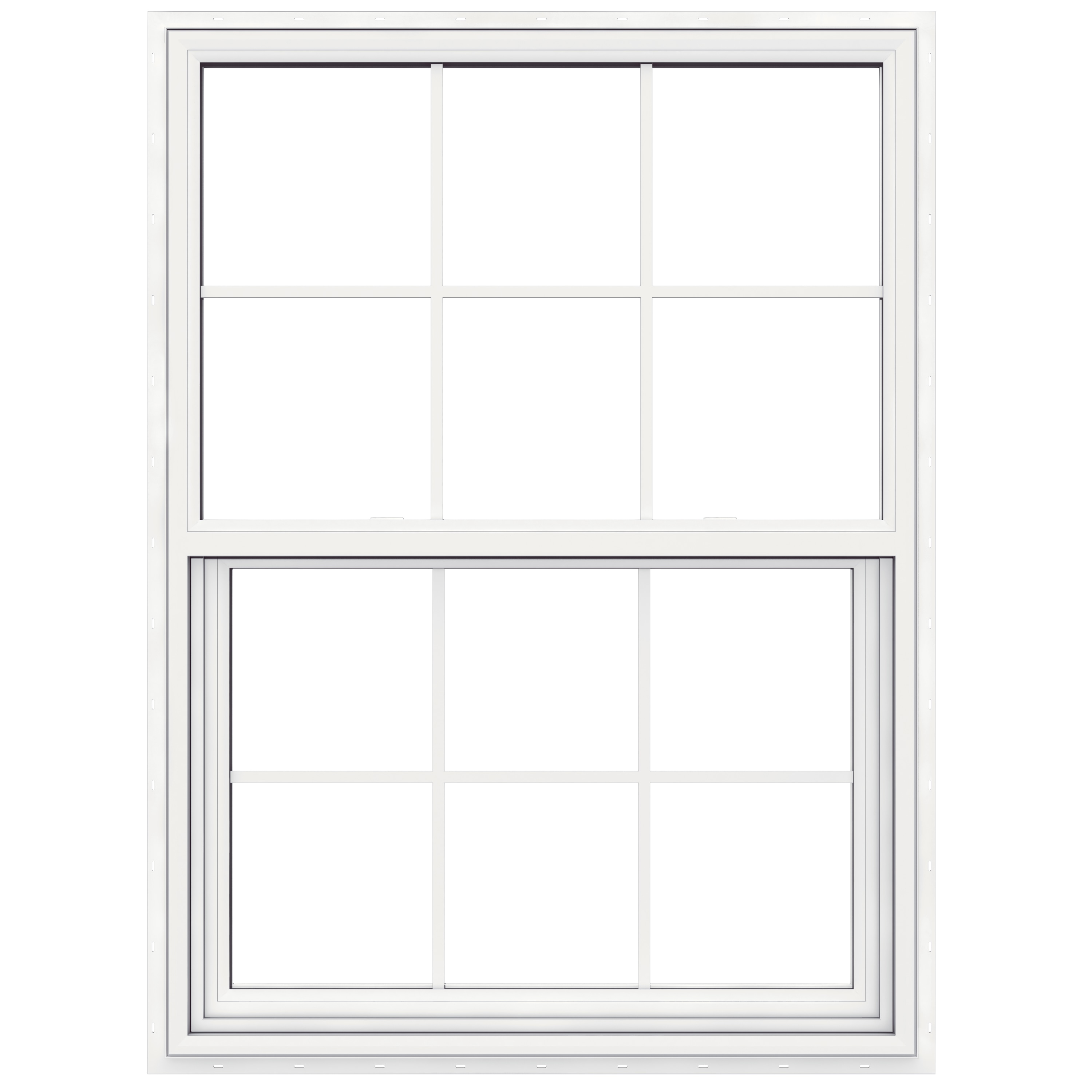 JELD-WEN JW233400050 Premium Atlantic Vinyl White Exterior Vinyl New construction Single Hung Window Impact Resistant Low-E Double Pane Glass with Grids, (Full Screen Included) Hurricane Approved