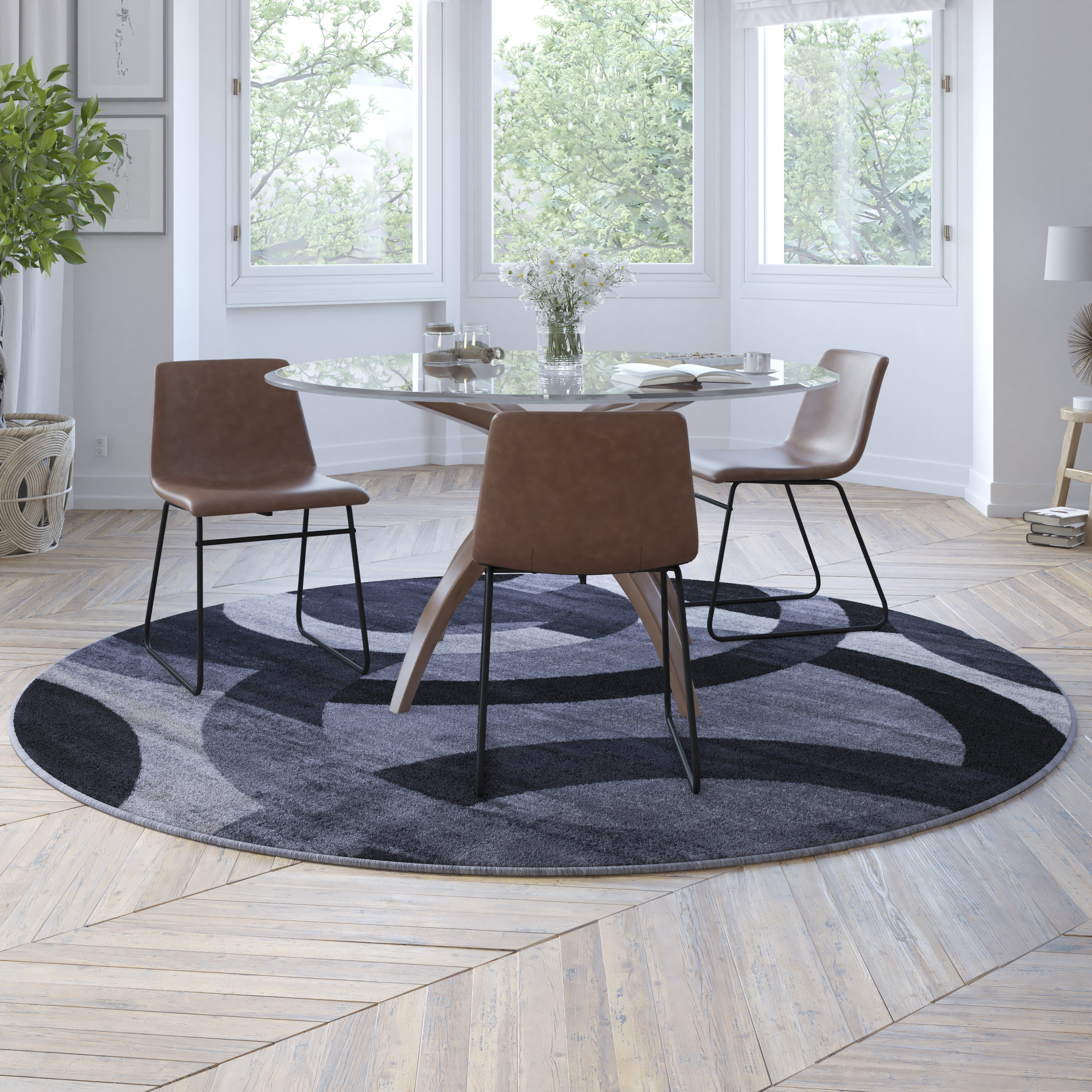 Flash Furniture 840196386935 Harken 8 x 8 (ft) Polypropylene Gray Round Indoor Geometric Area rug