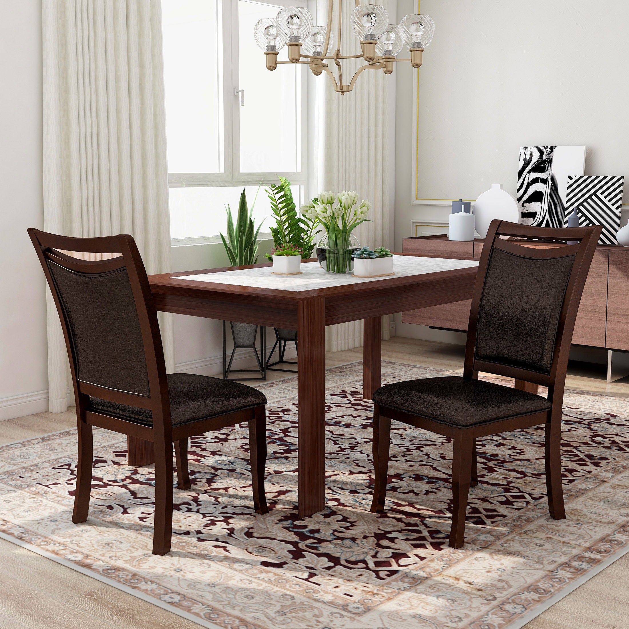 Furniture of America IDF-3024SC Set of 2 Woodside Faux Leather Upholstered Dining Side Chair (Composite Frame)