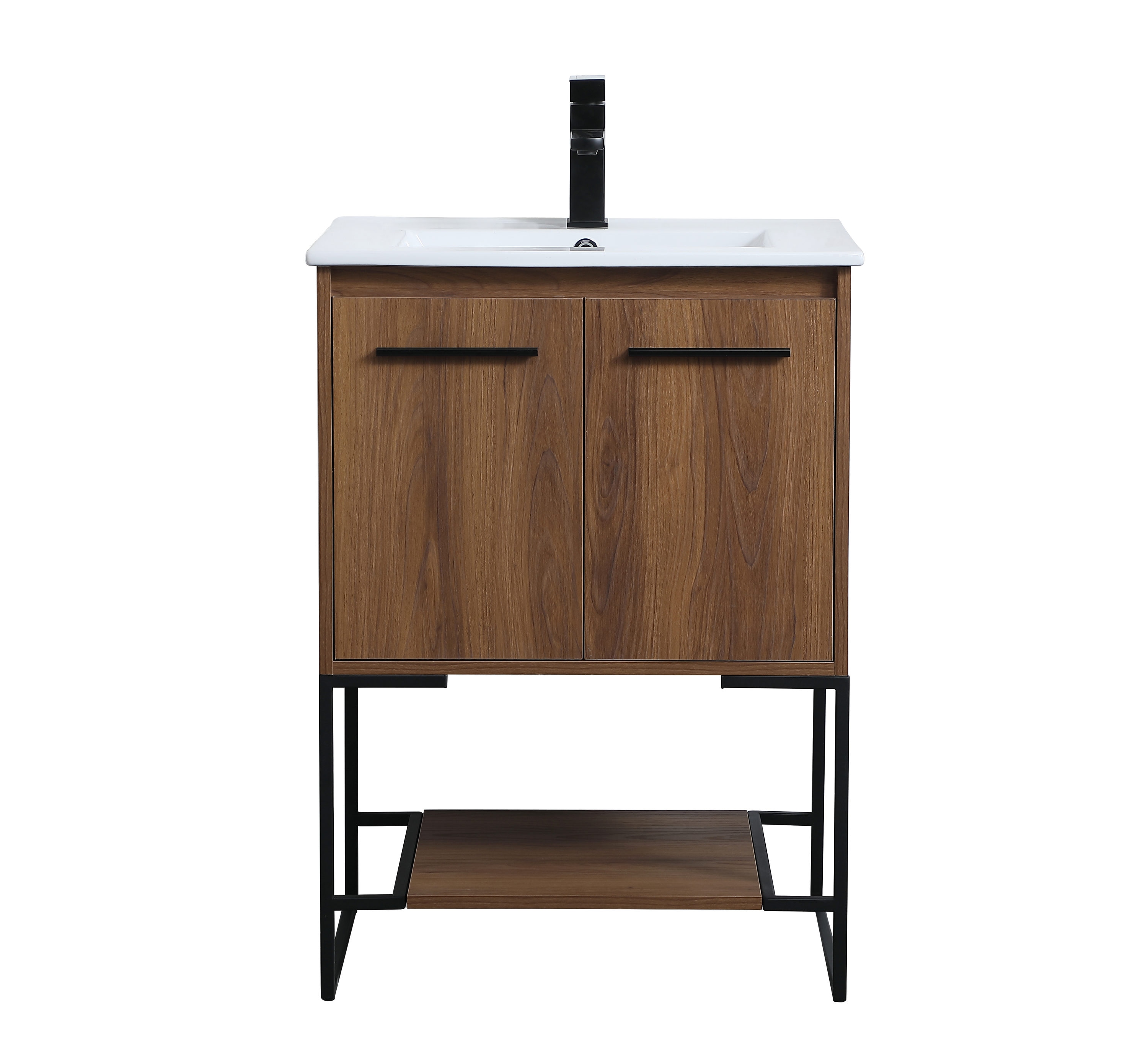 Elegant Decor HF126072WB Home Furnishing 24-in Walnut Brown Single Sink Bathroom Vanity with White Acrylic Top