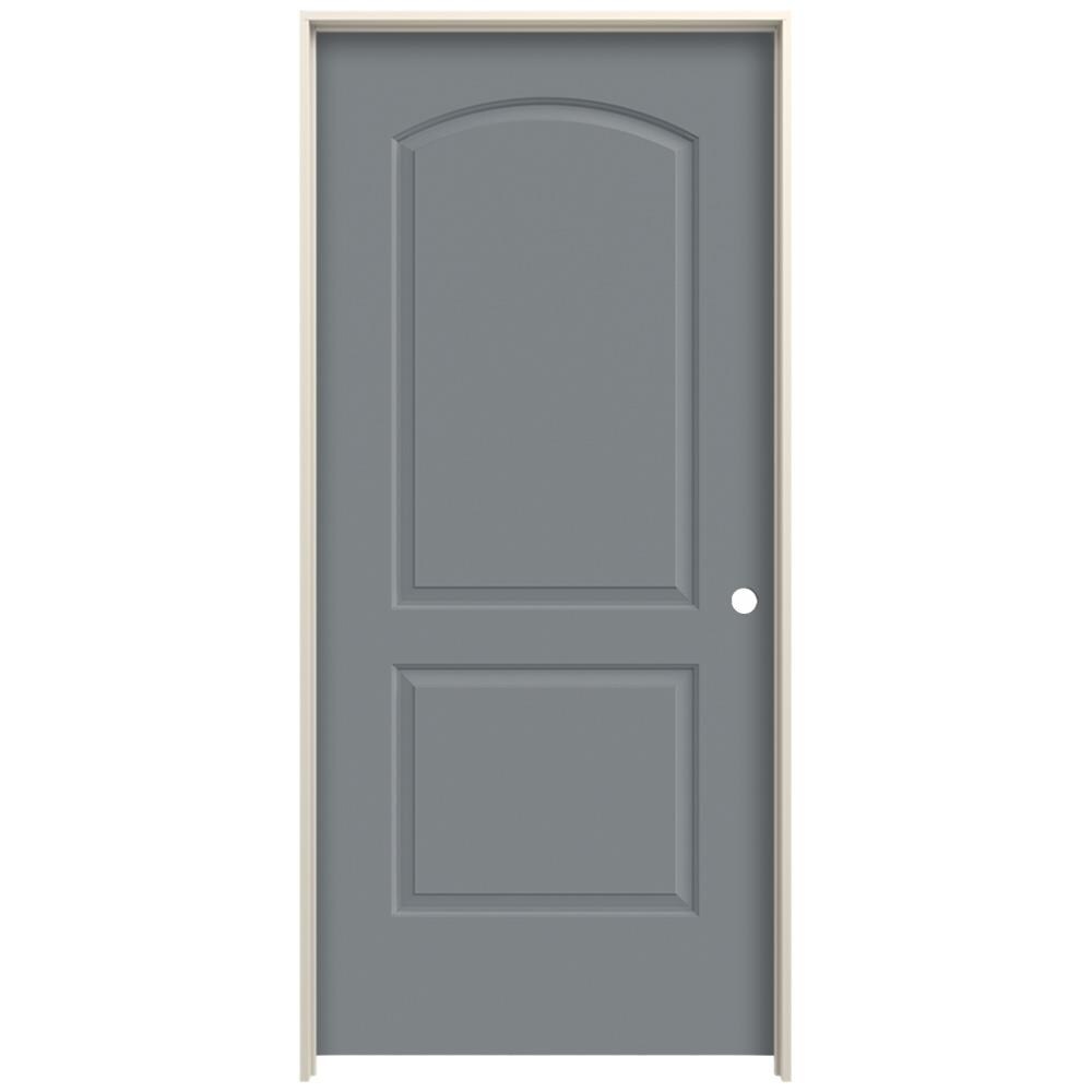 JELD-WEN LOWOLJW225600108 32-in x 80-in Graphite Solid Core 2-panel Round Top Left Hand Smooth Prefinished Molded Composite Flat Jamb Single Prehung Interior Door