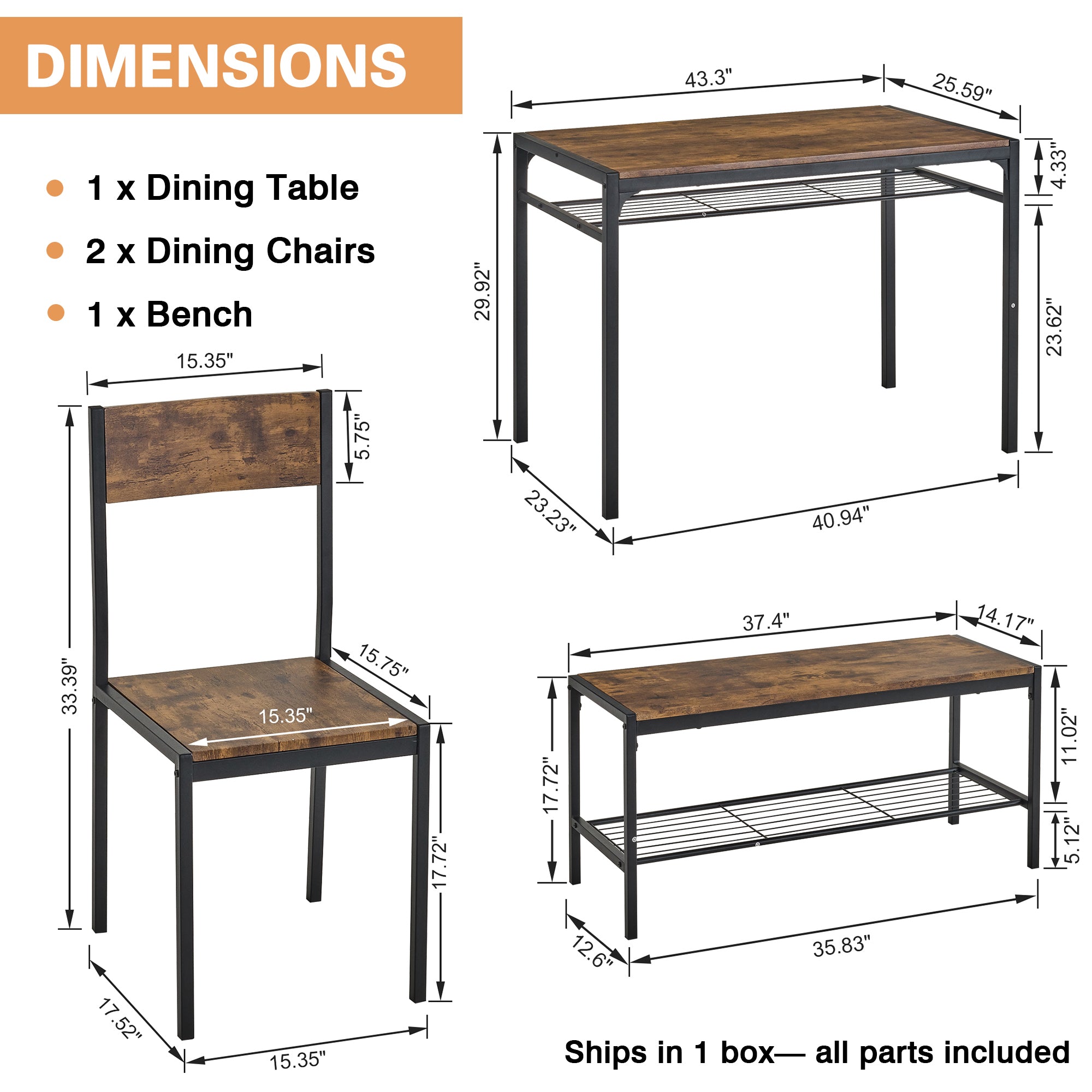 Vecelo LOE-MX-TC20-BRN Dining-Sets - View #3
