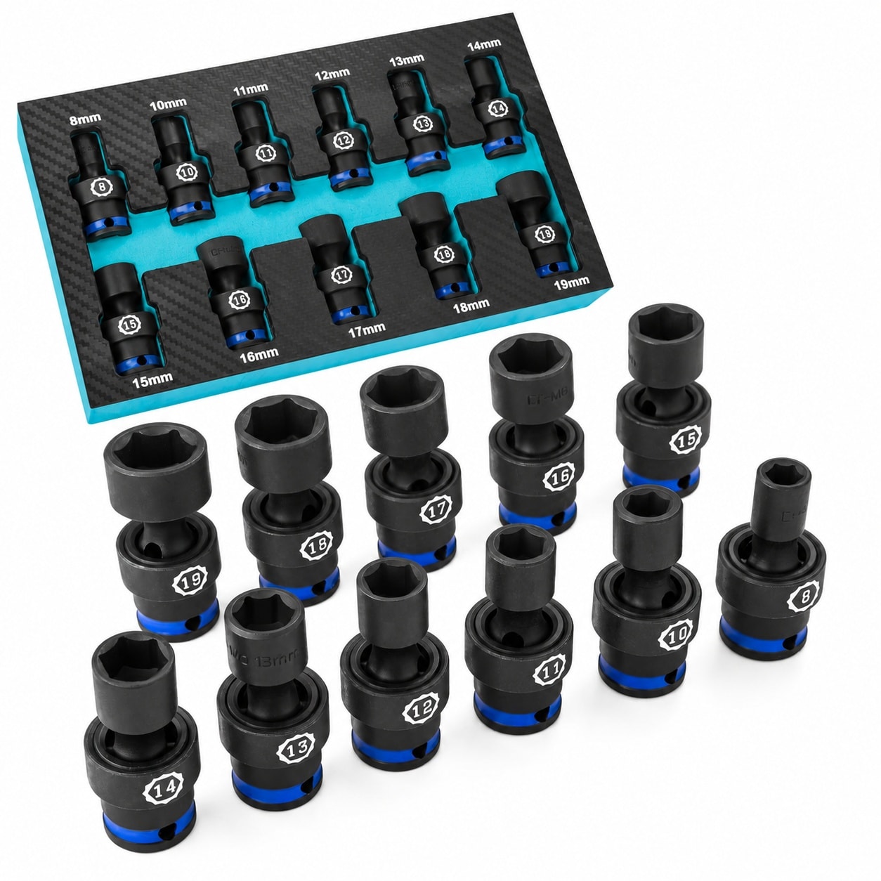 SenQWFa  3/8 Drive Impact Universal Joint Socket Set Metric Sizes 8 to 19mm 11 Piece Cr Mo Steel with EVA Foam Organizer durable home and garden