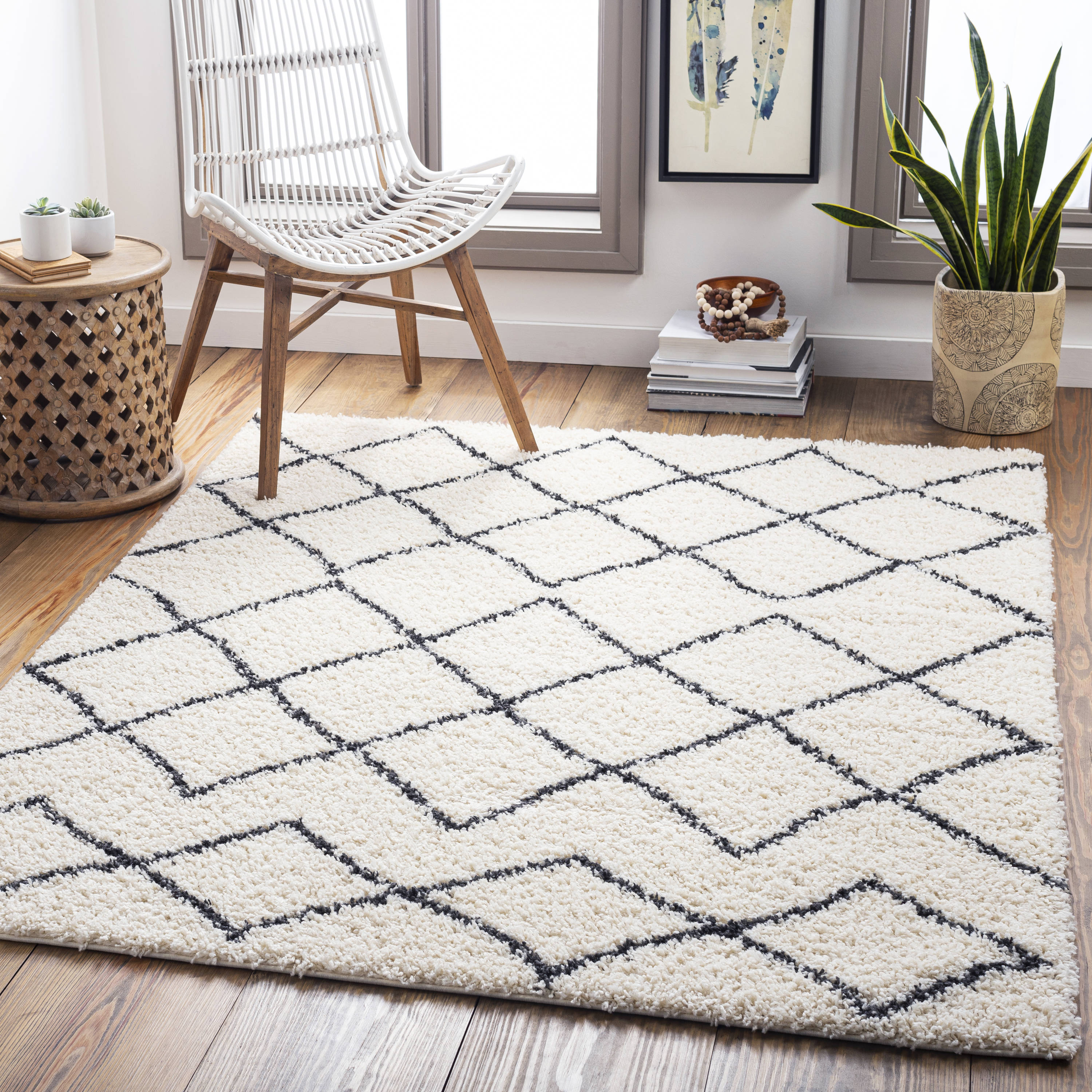 Surya BSH2301-71010 Beni shag 8 X 10 Black/Cream Indoor Medallion Global Area Rug