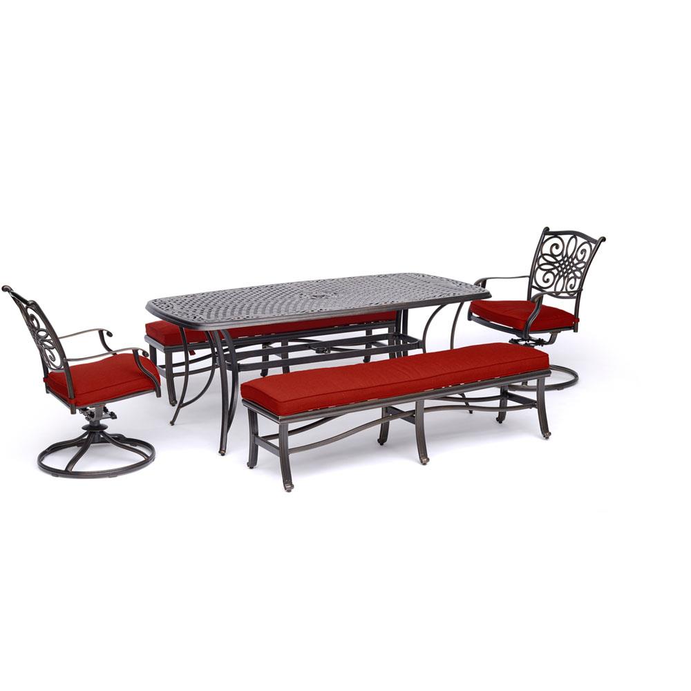 Hanover TRADDN5PCSW2BN-RED Traditions 5-Piece Red Patio Dining Set with Red Cushions
