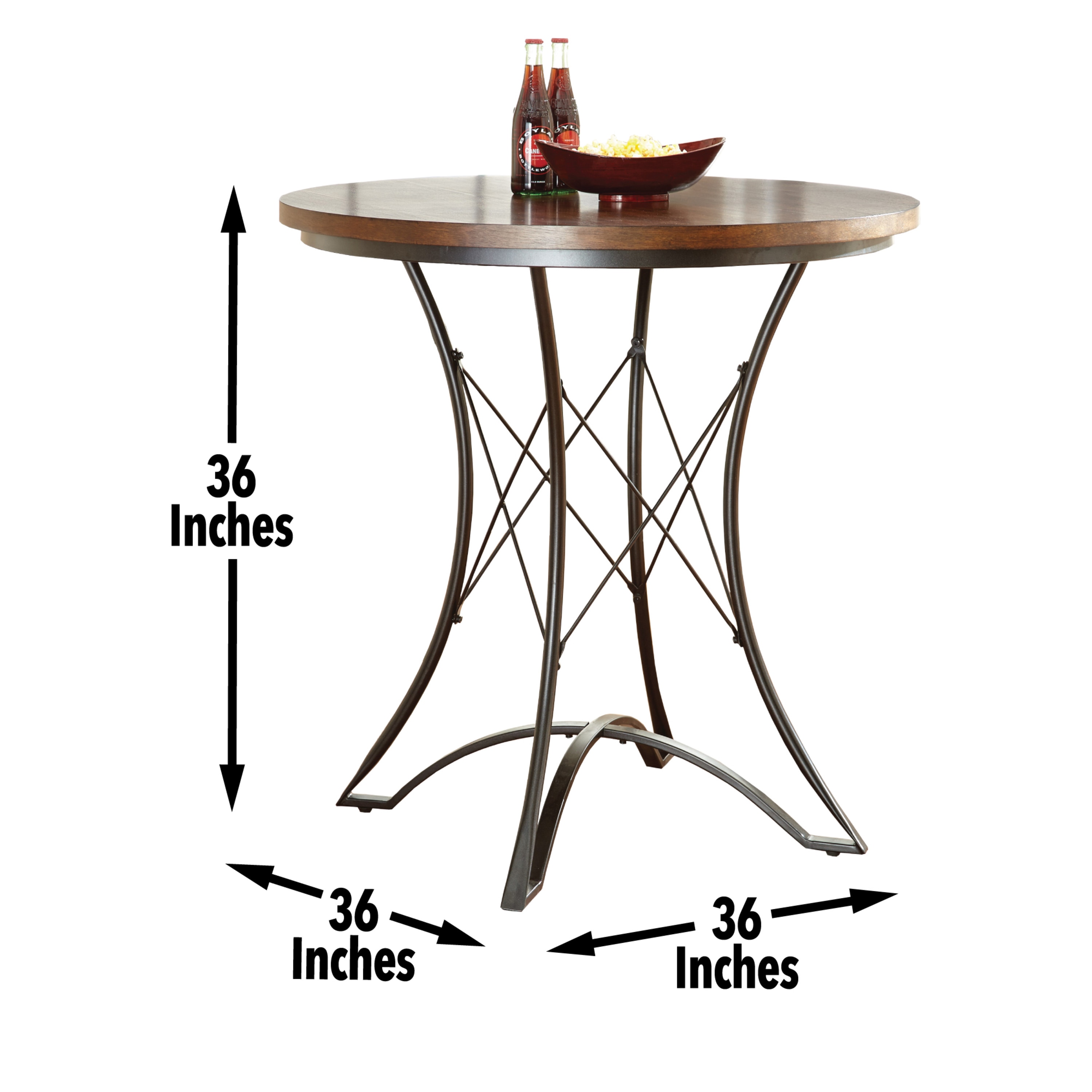 Birch Brown 36" Transitional Round Counter Height Table with Metal Base