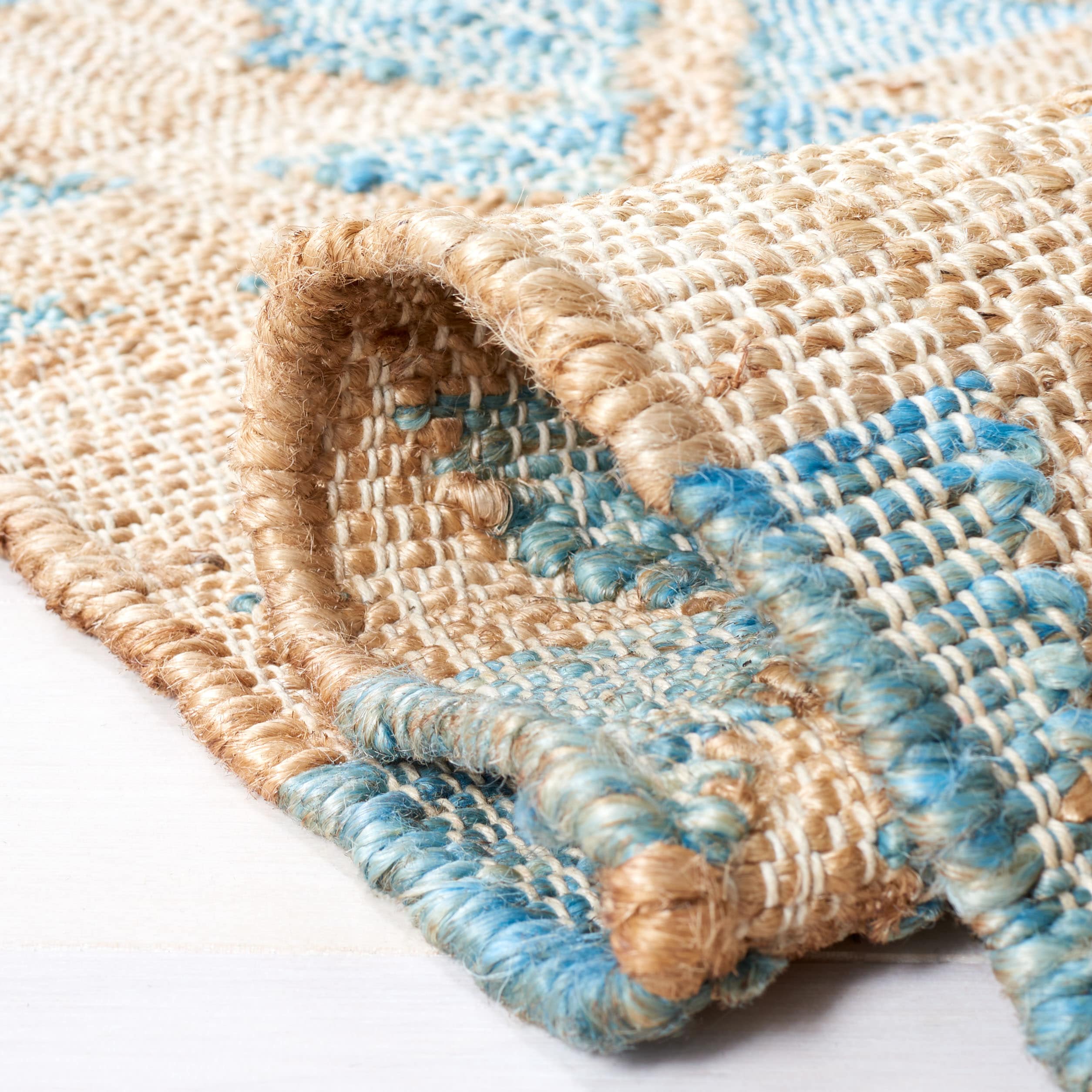 Handwoven Blue and Natural Tribal Flatweave Area Rug 5' x 8'