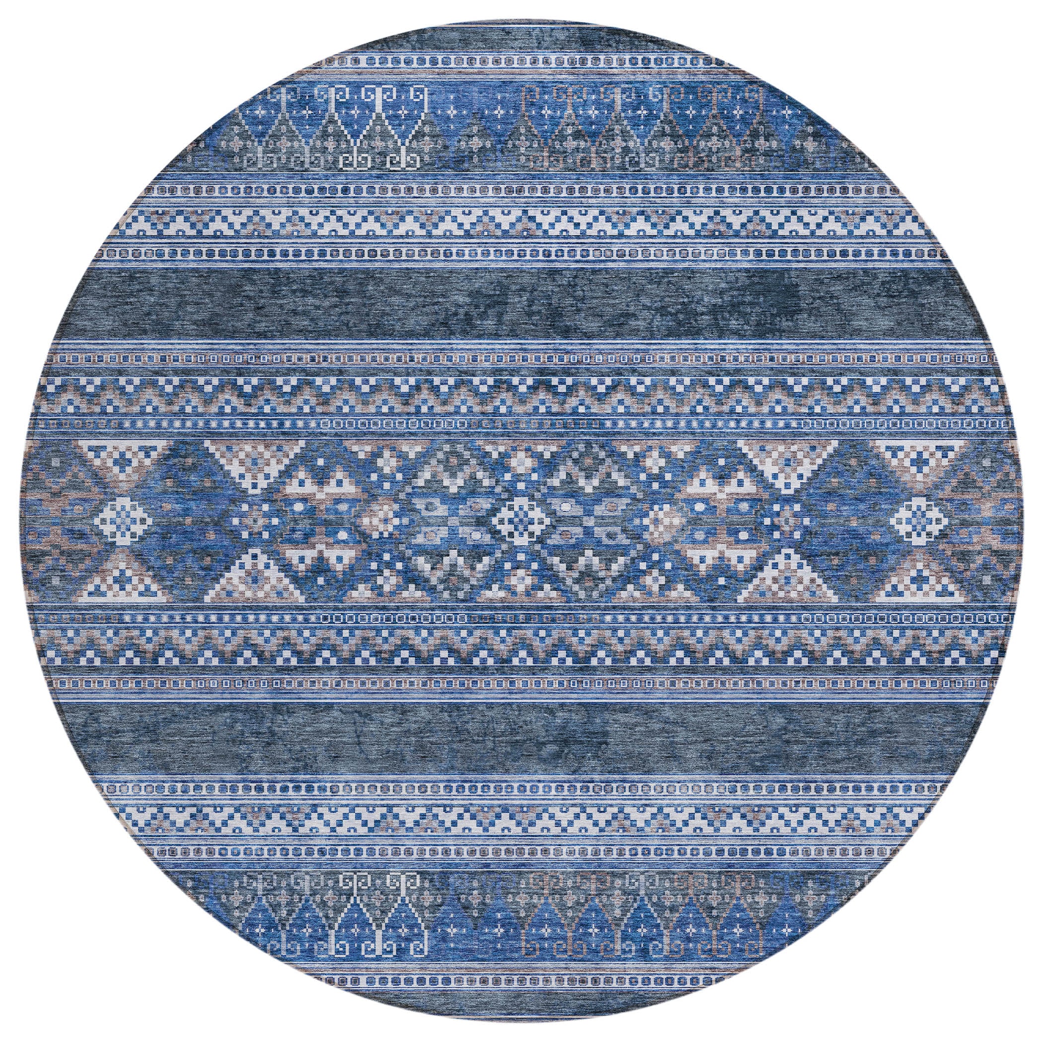Addison Rugs ACN714NA8RO Chantille ACN714NA 8 x 8 (ft) Polyester Navy Round Indoor/Outdoor Geometric Machine washable Area rug