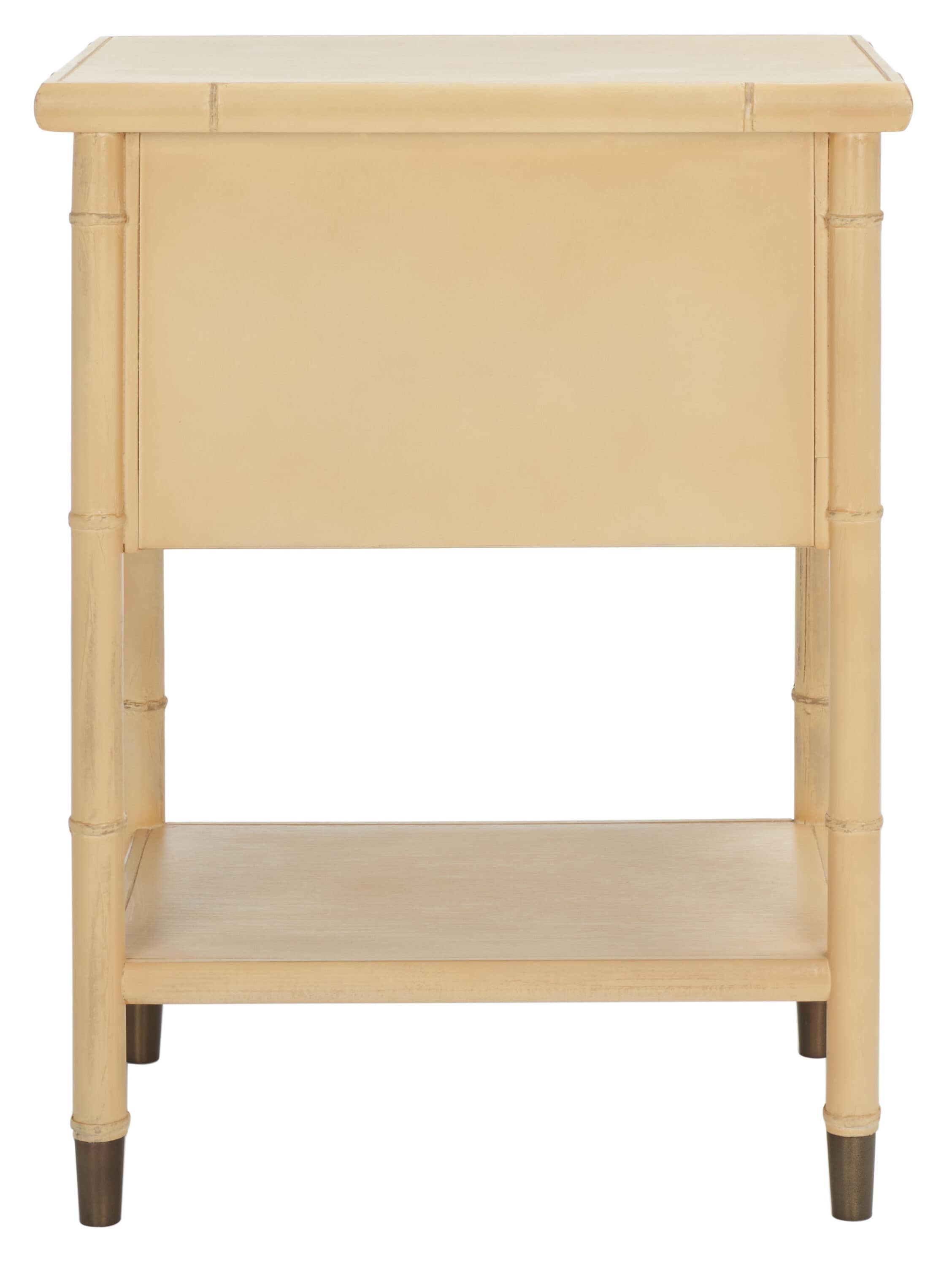 Light Blonde Bamboo-Style Wood and Metal Accent Table with Storage