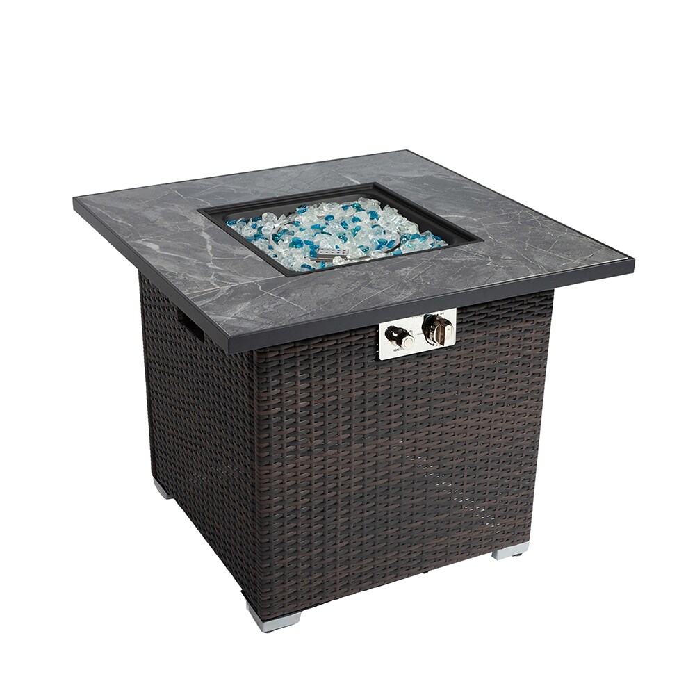 29.92-in W Espresso Wicker Square Tabletop Propane Gas Fire Pit Table Stainless Steel in Brown | - Sunrinx MG56-12-FP