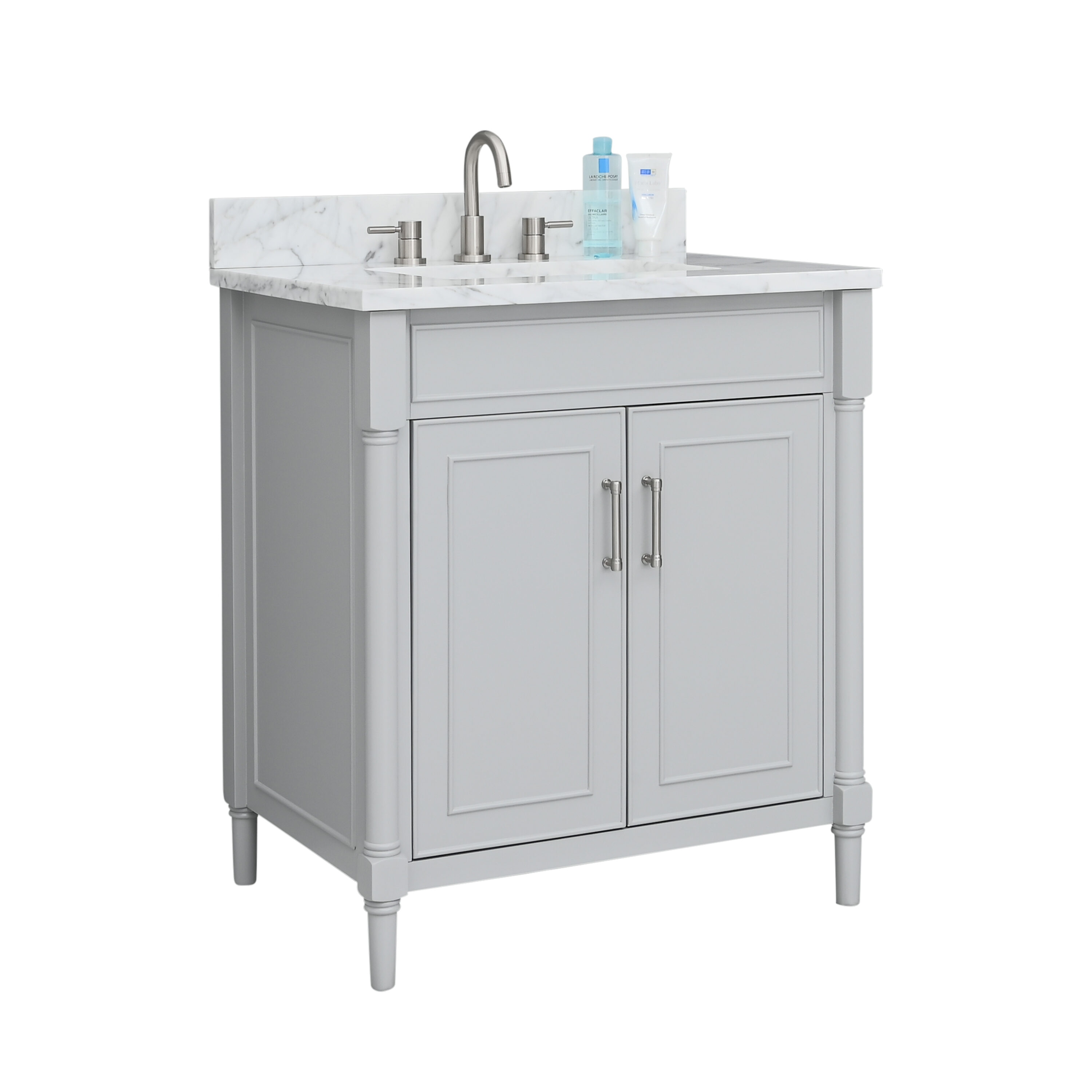 Light Gray Freestanding Single Vanity with Carrara Marble Top