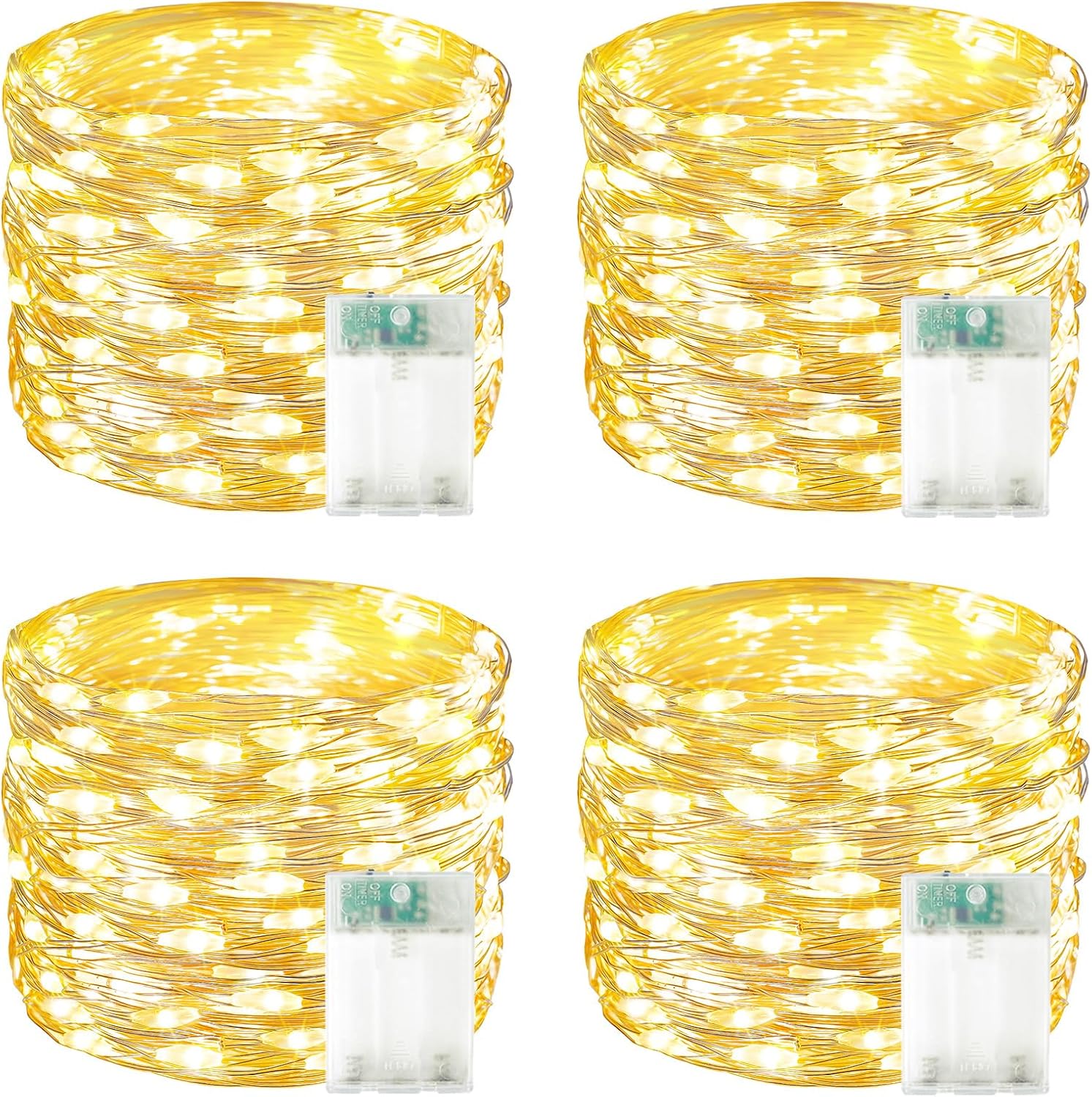 MaseiKar 4 Pack 20 FT Fairy Lights Battery Operated with Timer - 60 LED Copper Wire String Lights Waterproof Indoor Outdoor Decorative Lights