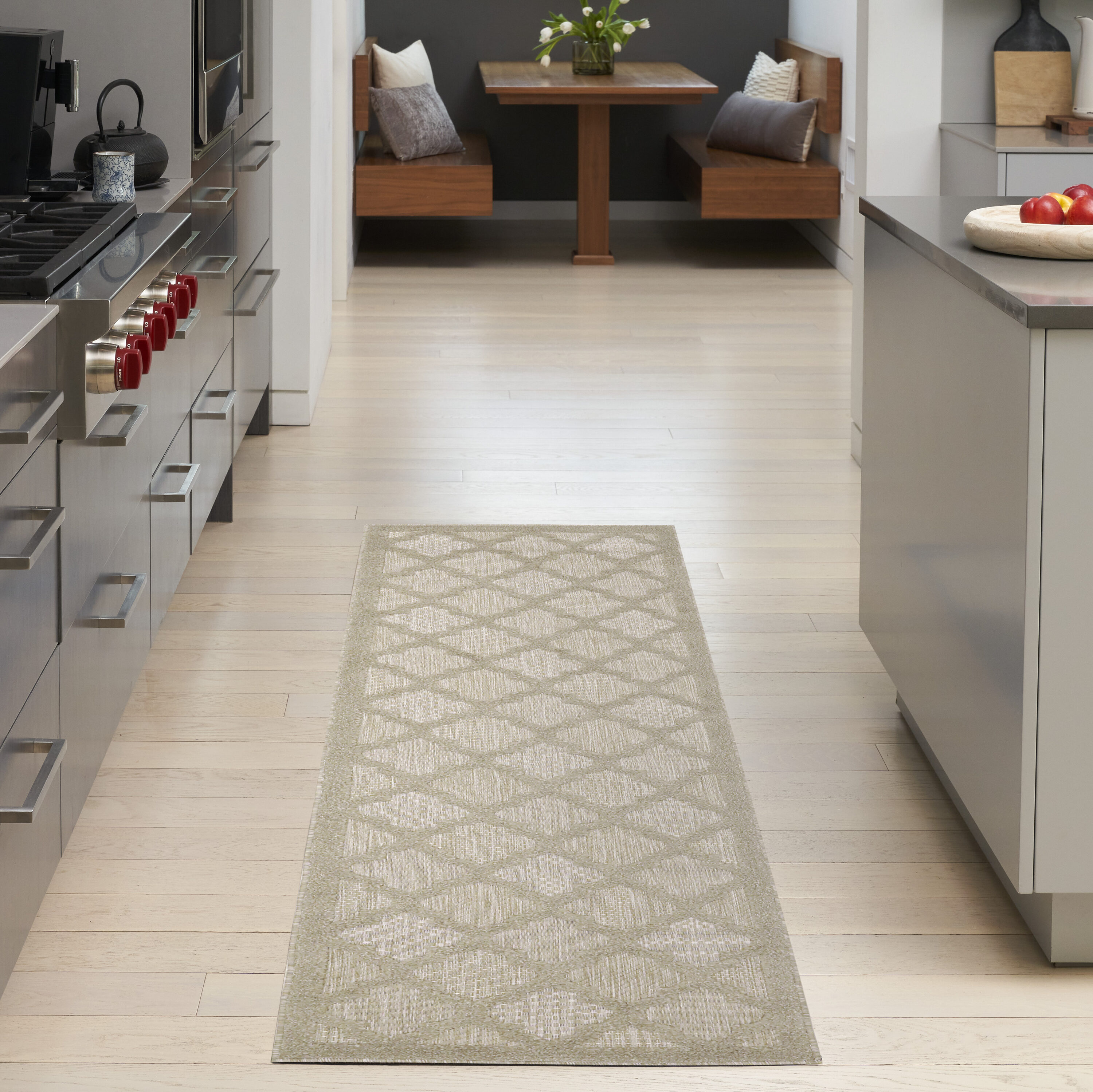 Nourison Home 841491115527 Easy Care 2 x 8 (ft) Polyester/Polypropylene Cream Rectangular Indoor/Outdoor Trellis Runner rug