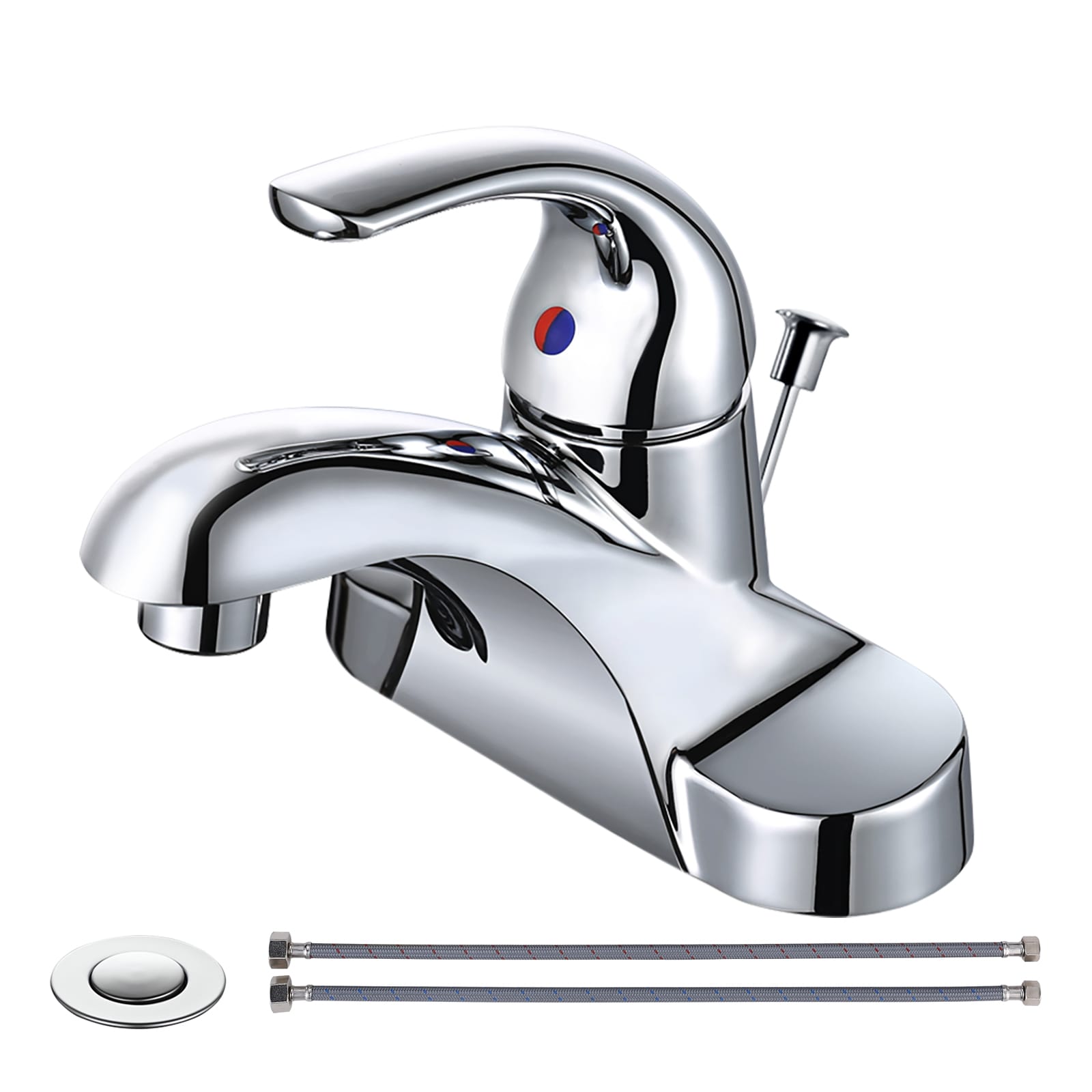 WOWOW 2320700C-LW Classic chrome 4-in centerset 1-handle Low-arc Commercial/Residential Handle Bathroom Sink Faucet with Drain
