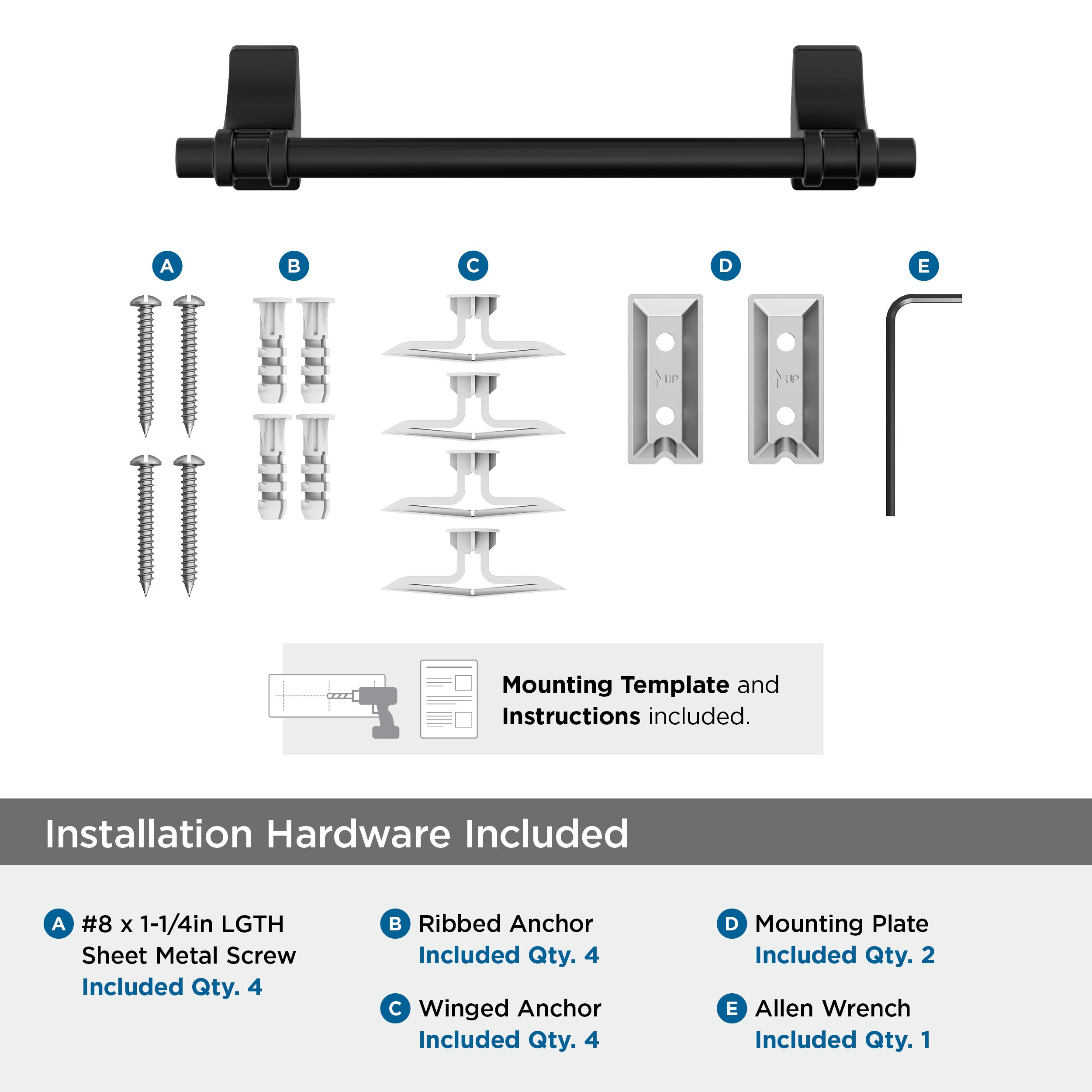 Matte Black Wall Mounted Towel Bar with Simple Lines