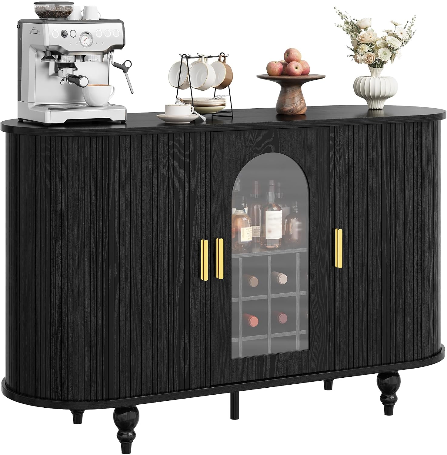 GAOMON 55 In Wine Bar Cabinet with Wine Rack Glass Holder Tempered ...