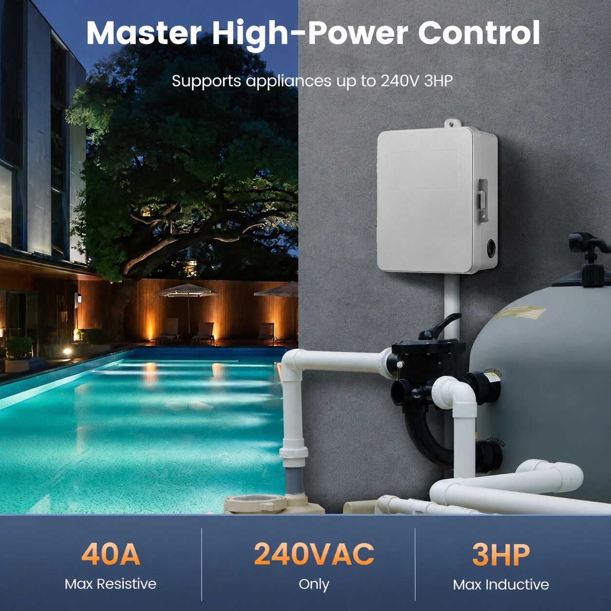 Phyfalip Digital Pool Timer 40 AMP 240V 3HP 7-Day Programmable Timer ...
