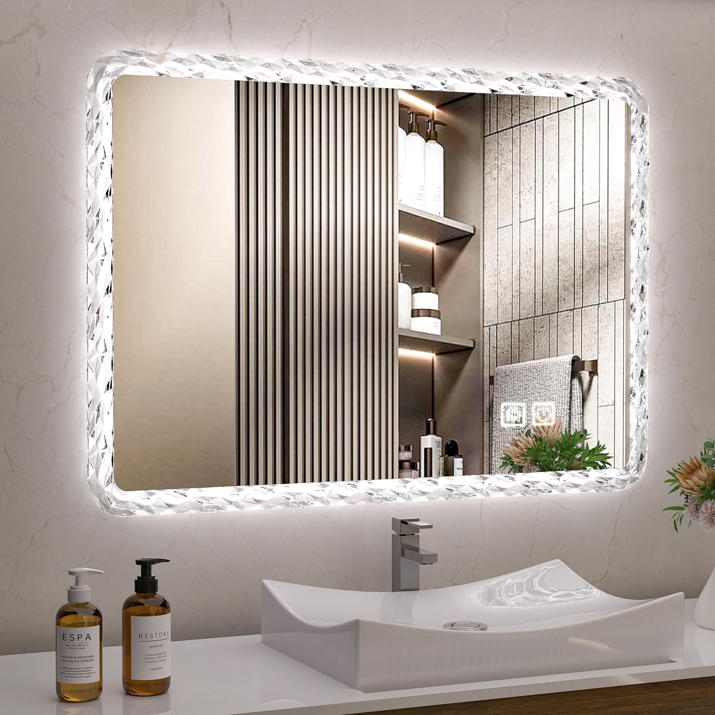 Bayfeve BF-195642-MIR 38-in x 25-in Framed Rectangle Dimmable LED Lighted Fog Free Bathroom Vanity Mirror ( Transparent )