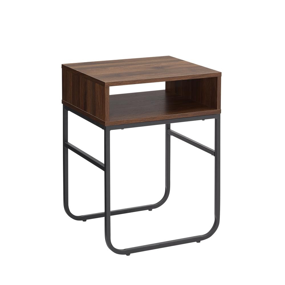 Walker Edison LWF18NAOSTDW 18-in W x 24-in H Dark Walnut Composite Industrial End Table with Storage Assembly Required