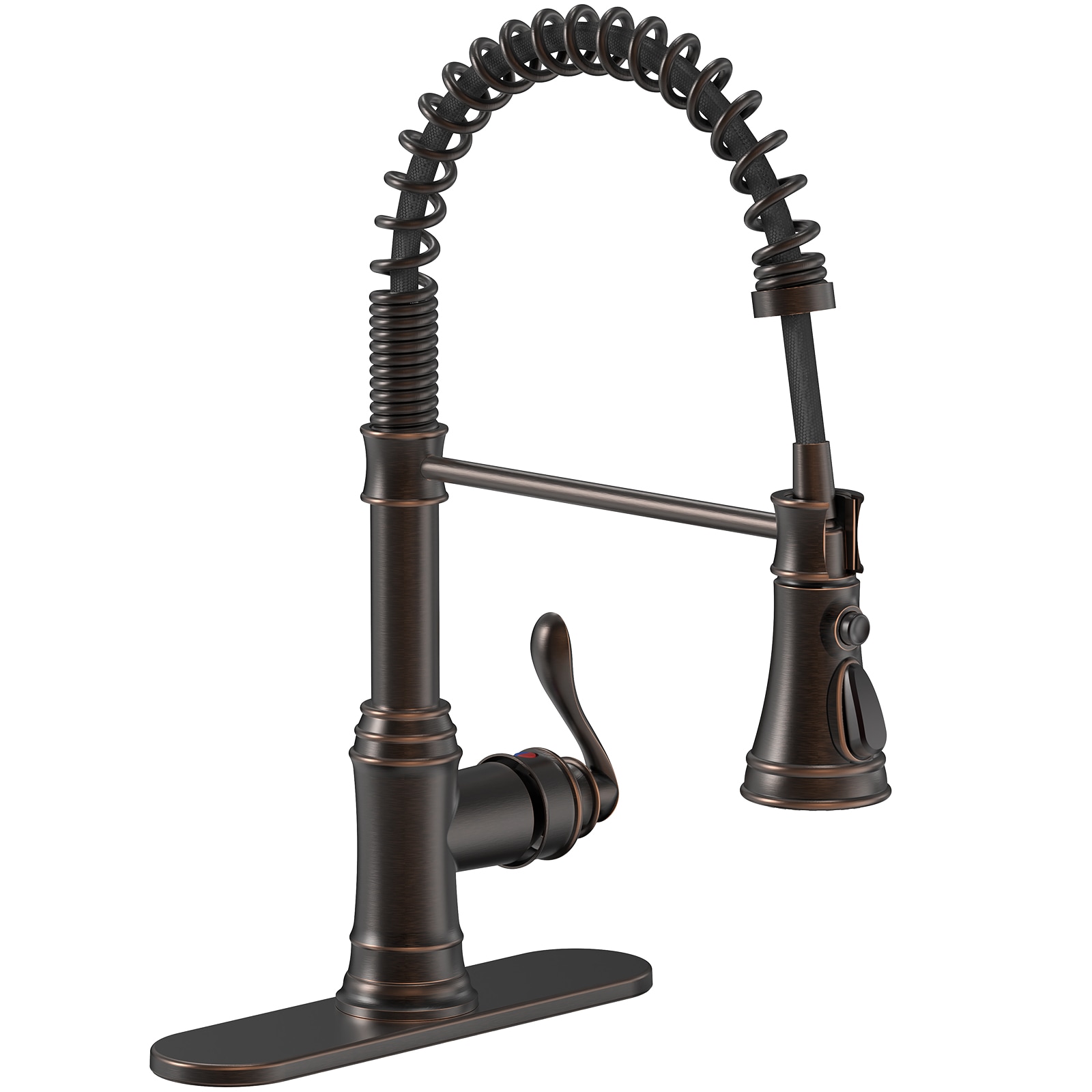BWE A-94553 Single-Handle Kitchen Faucet Oil Rubbed Bronze Single Handle Deck-mount Pull-down Kitchen Faucet with Sprayer (Includes Deck Plate)