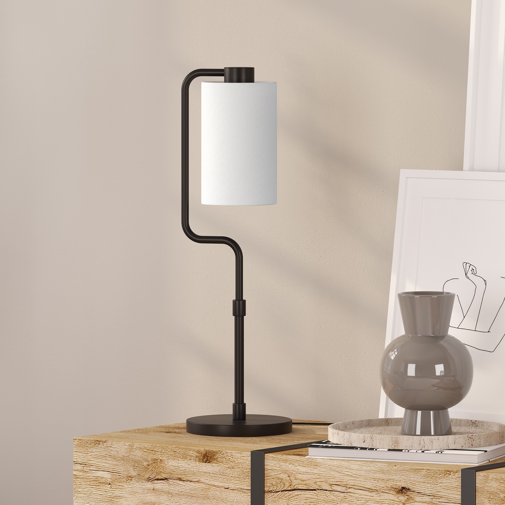 Hailey Home TL0951 Rotolo 24-in Blackened Bronze On/Off switch Table Lamp with Linen Shade