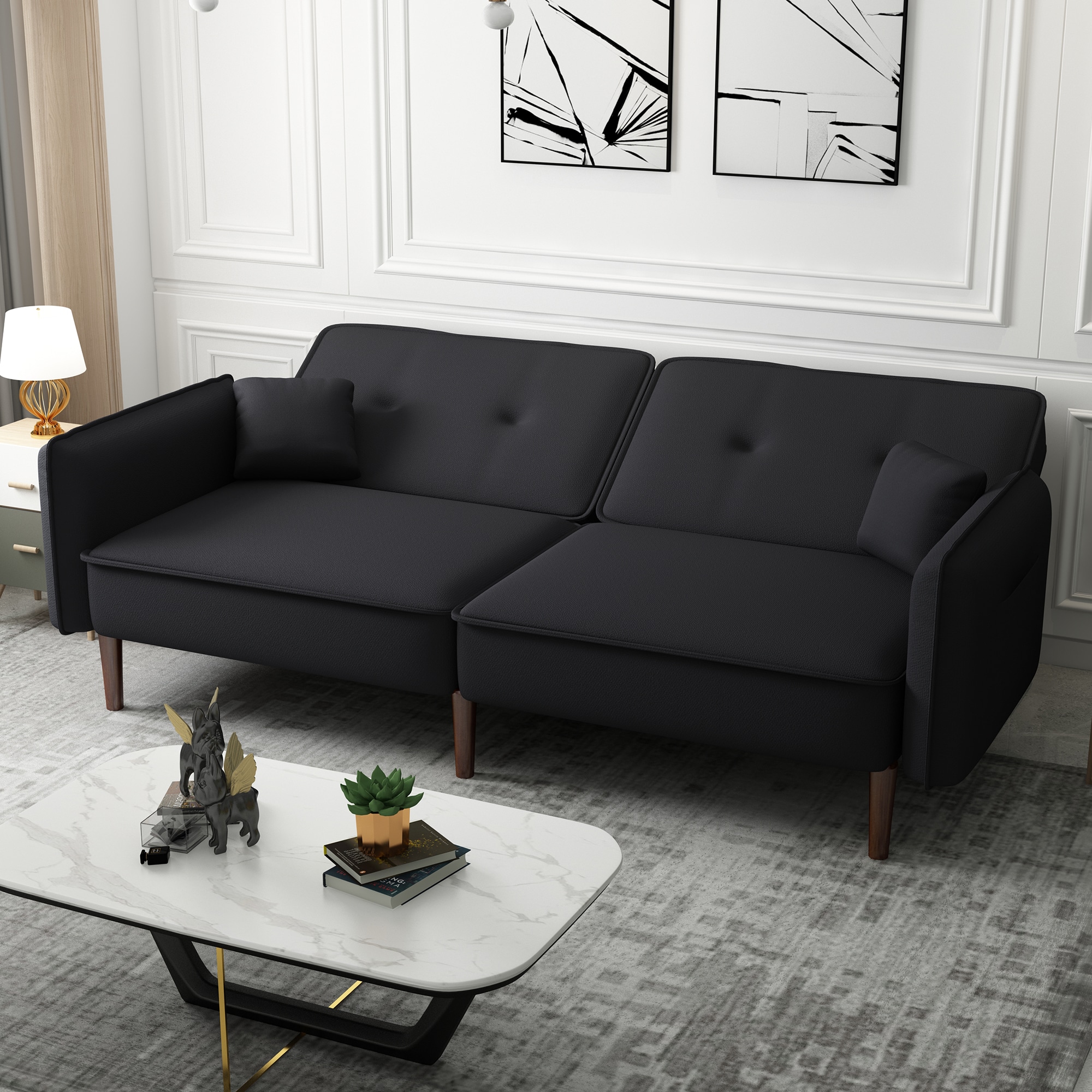 Mondawe 75-in Modern Black Linen Reclining Sofa in the Couches, Sofas ...