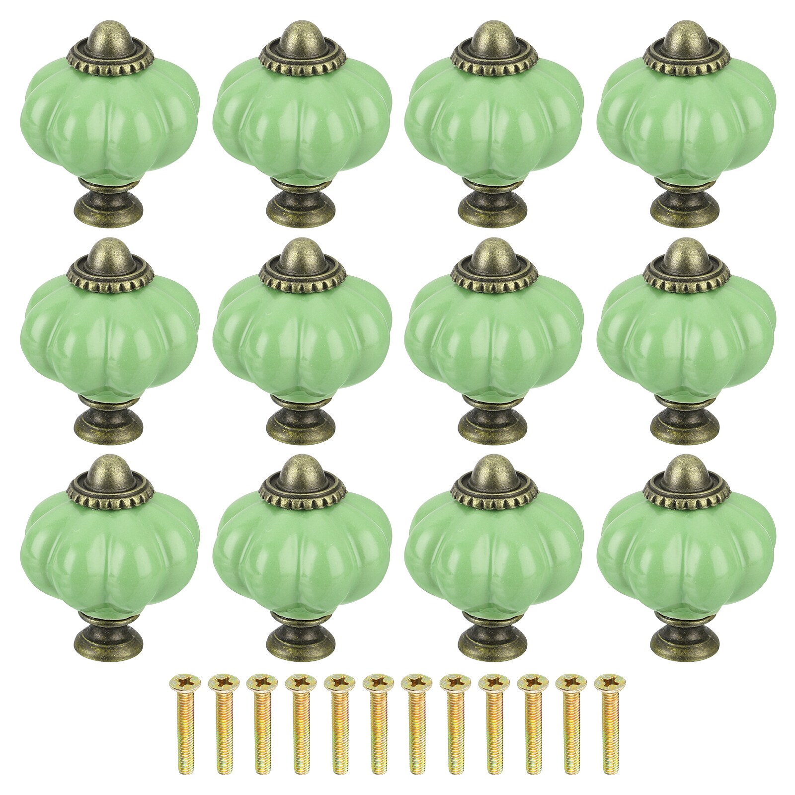 Unique Bargains 12pcs Ceramic Pumpkin Knobs Lime Green Knobs Decorative Drawer Knobs Pulls Vintage Drawer Pulls with 12 Screws for Cabinet Drawers Closets and Cupboards (38mm/1.5inch)