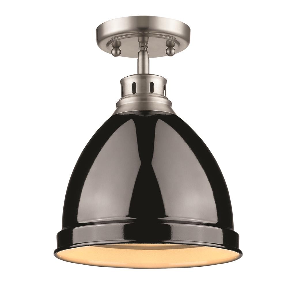 Golden Lighting 3602-FM PW-BK Duncan 1 -Light 8.88-in Satin Pewter Flush Mount Light