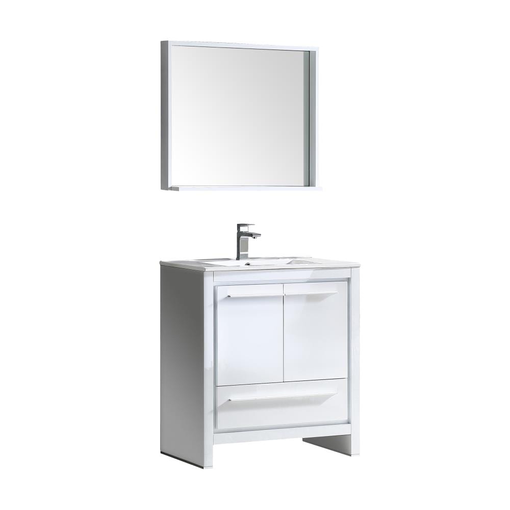 Fresca FVN8130WH Allier 30-in White Single sink Bathroom Vanity with White Ceramic Top (Mirror Included)