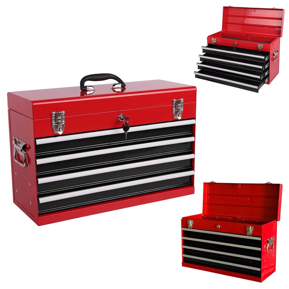 SereneVita Portable 21-in W x 13.38-in H x 8.62-in D 4-Drawer Red and Black Steel Tool Box