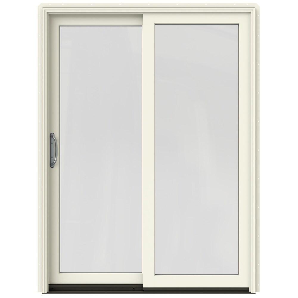 JELD-WEN LOWOLJW220100052 60-in x 80-in Low-e Argon Vanilla Clad-wood Sliding Left-Hand Sliding Double Patio Door Screen Included