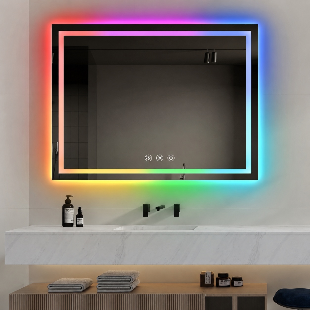 Lukvuzo - 24x32 Inch RGB Color Changing LED Bathroom Mirror with Lights Anti Fog Dimmable IP54 W...