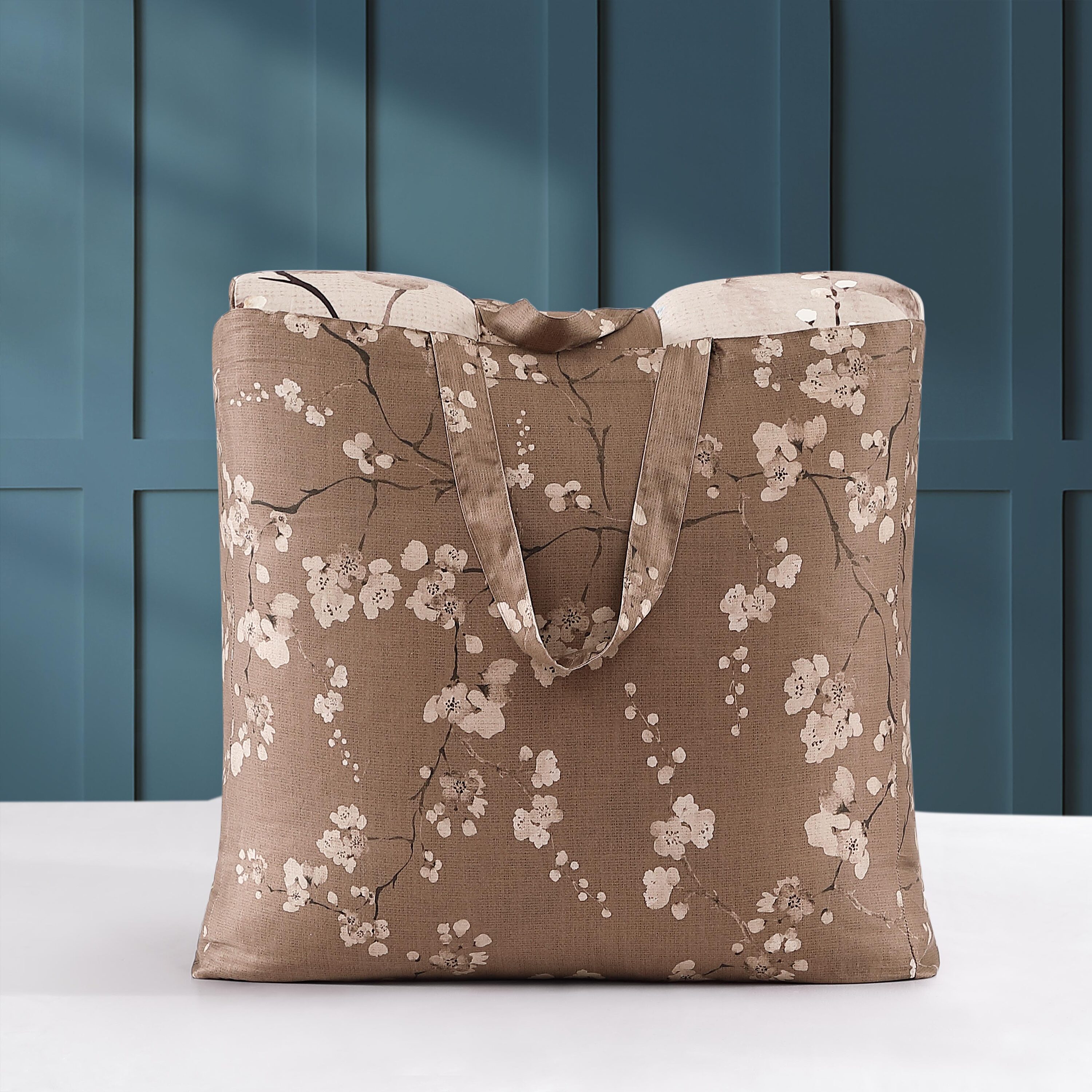 King Taupe Cotton Reversible Blossom Comforter Set