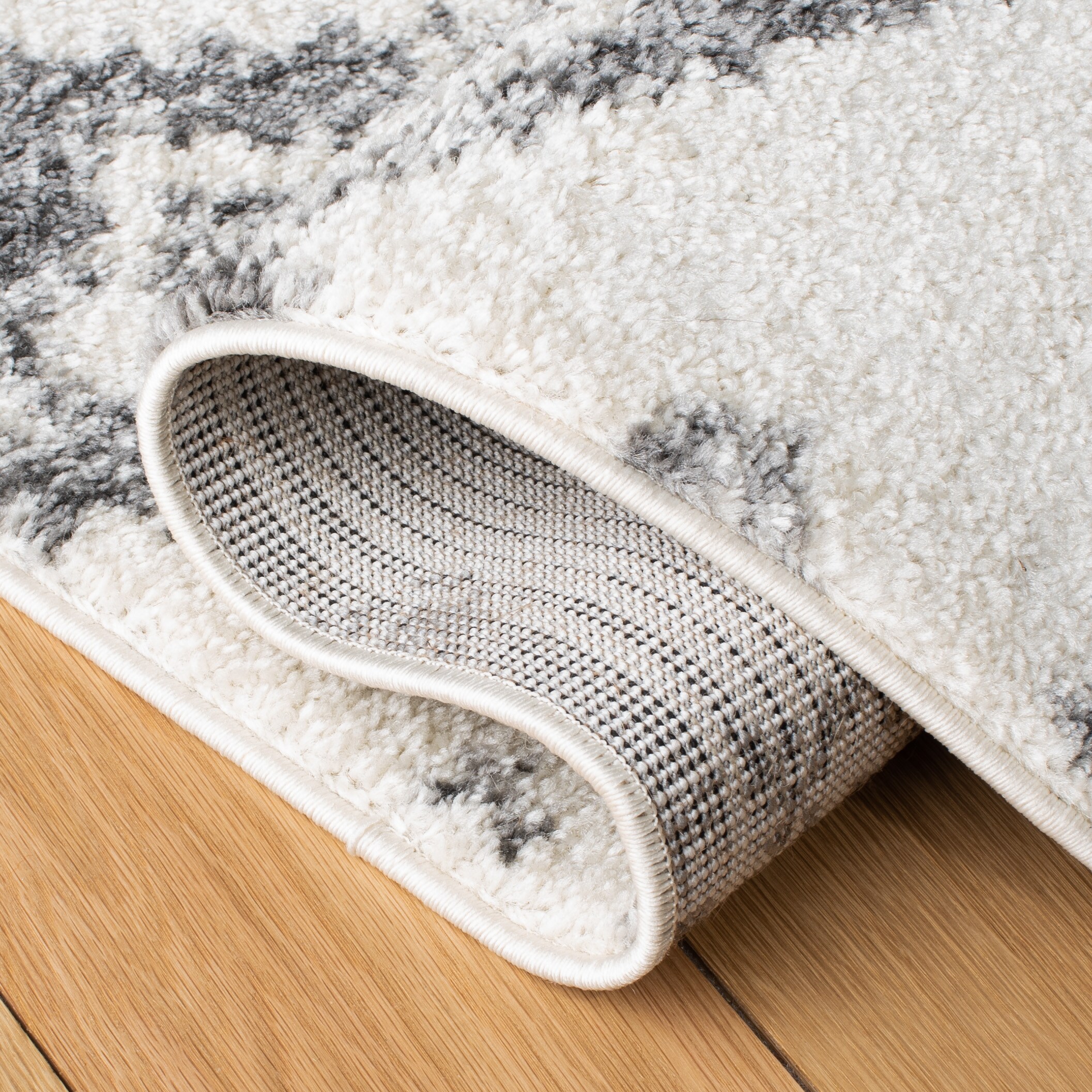 Ivory and Gray Square Hand-Knotted Synthetic Area Rug