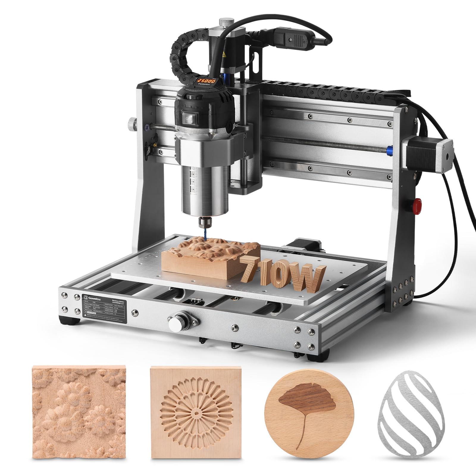 Genmitsu  3020-PRO Ultra CNC Router Machine 710W Spindle All Metal Desktop Engraving Machine for Wood Acrylic PCB Aluminum 11.8 x 8.1 x 3.1 Inch Work Area 60mm Stepper Motors 7.3 Nm Torque Dual Linear Rails for DIY Milling Carving and Engraving