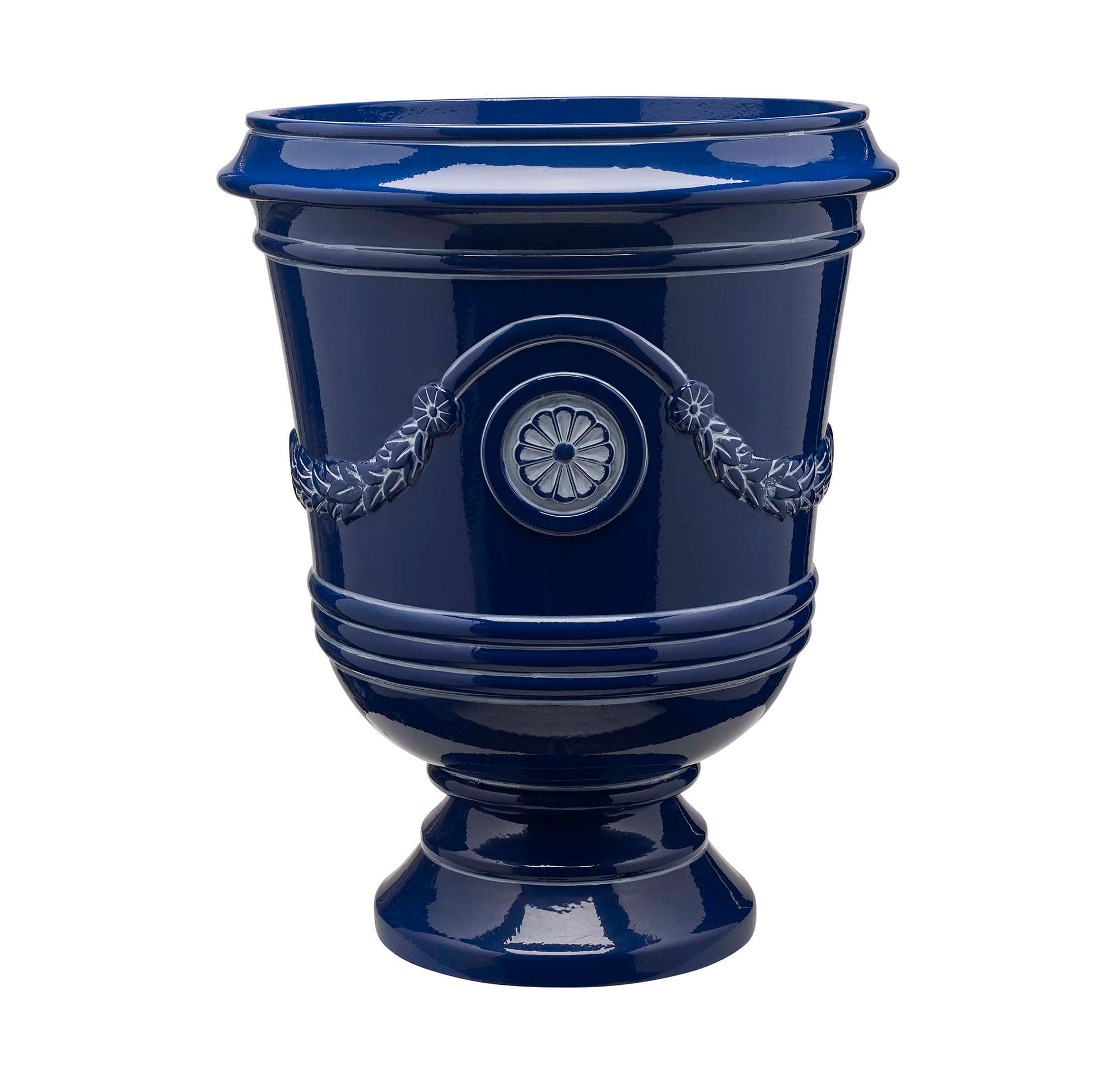 Classical Navy Resin Urn Planter with Molded Floral Details
