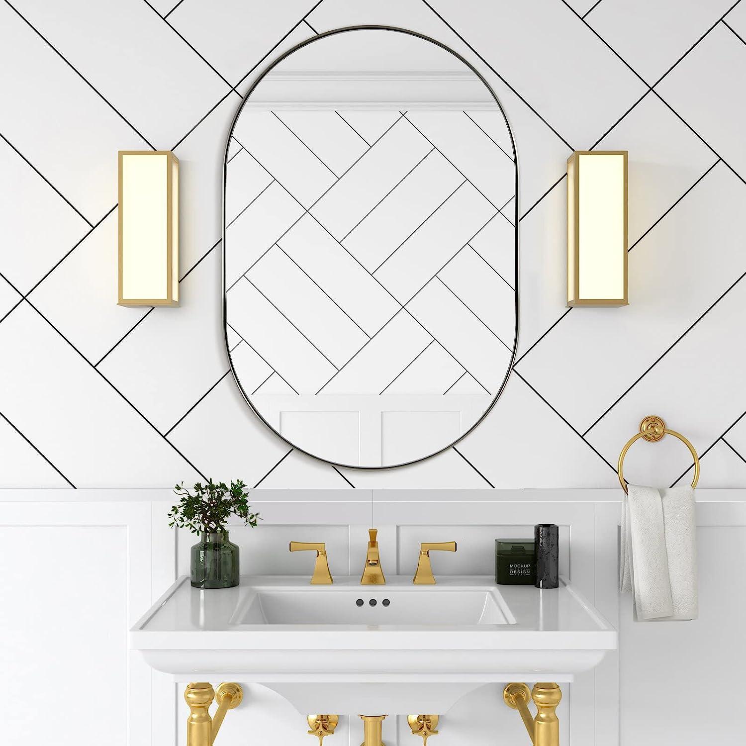 Bayfeve BF-82137-MIR 20-Inches x 33-Inches Framed Oval Bathroom Vanity Mirror ( Silver )