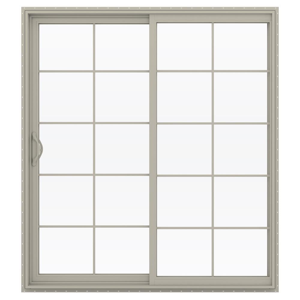 JELD-WEN 72-in x 80-in x 4-9/16-in Jamb Low-e Argon Grilles Between The Glass Desert Sand Vinyl Sliding Left-Hand Sliding Double Patio Door Screen -  LOWOLJW181500082