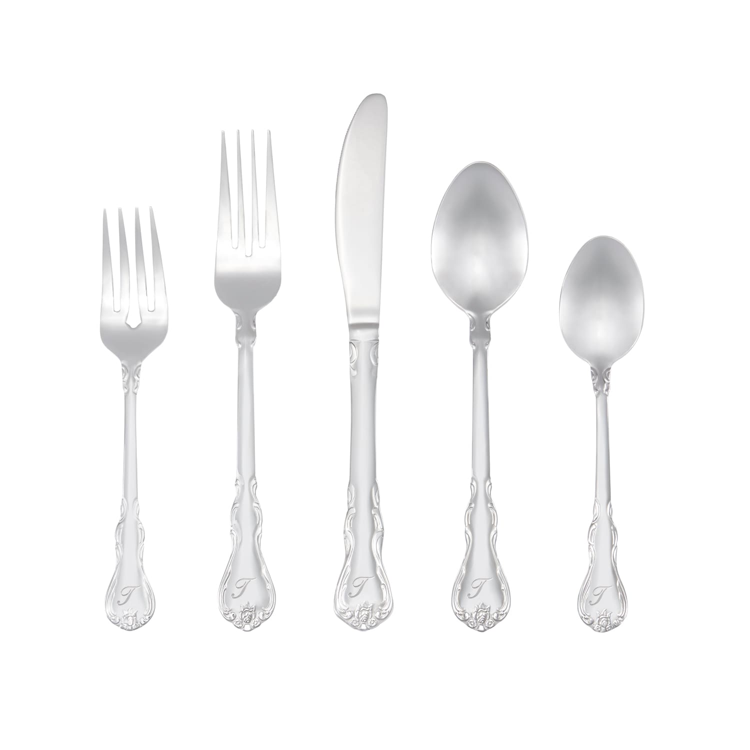 RiverRidge Bouquet Letter T 46-Pieces Polished Traditional Flatware In ...