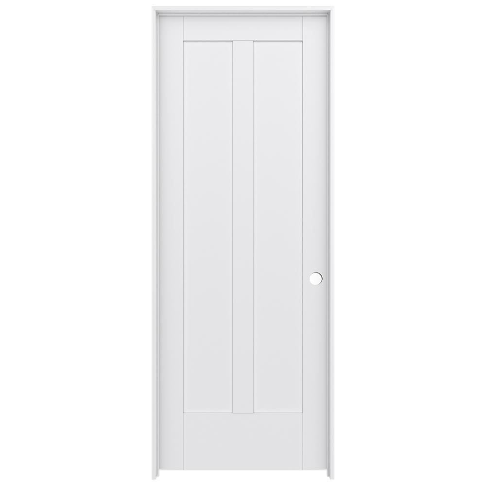 JELD-WEN LOWOLJW221100631 32-in x 80-in Primed Solid core 2-panel square Left hand Smooth Primed MDF Flat Jamb Single Prehung Interior Door