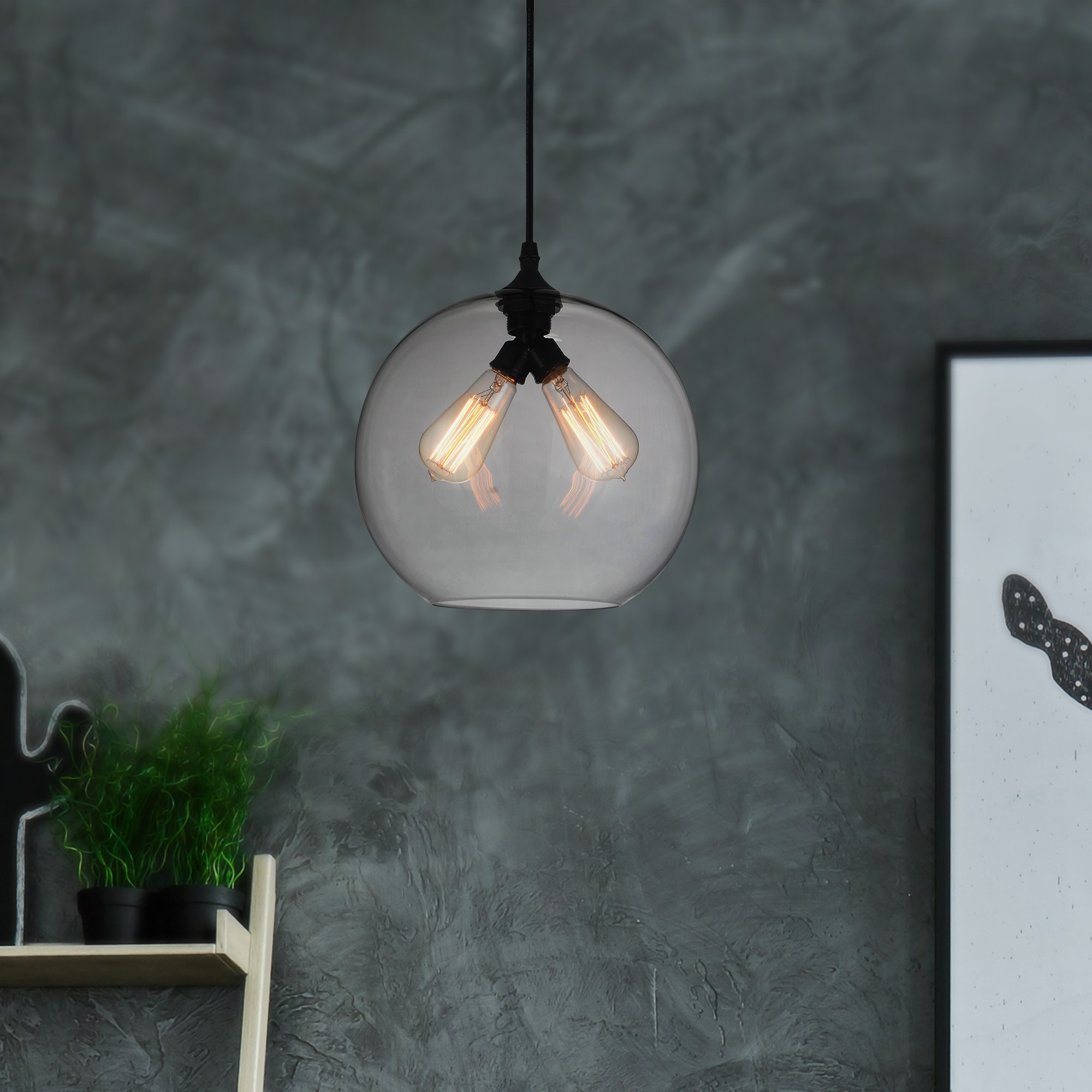 Black Smoke Glass Mini Globe Pendant Light