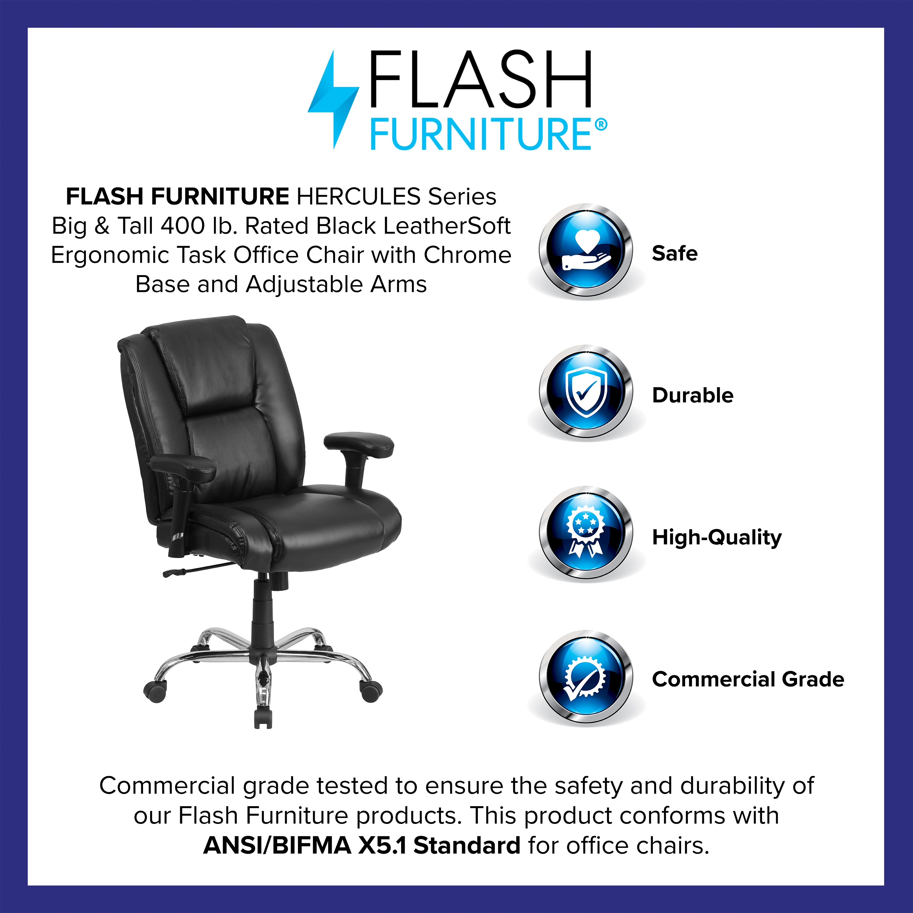 ErgoFlex Black LeatherSoft 360° Swivel Office Chair with Adjustable Arms