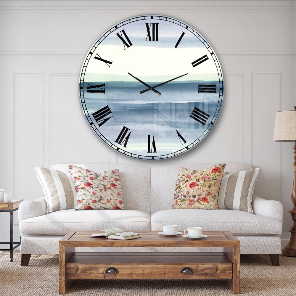 'Mint Indigo Dawn I' Blue Metal Farmhouse Wall Clock - Oversized Round Analog Clock for Indoor Use - Batteries Included | - Designart CLM30442-C38