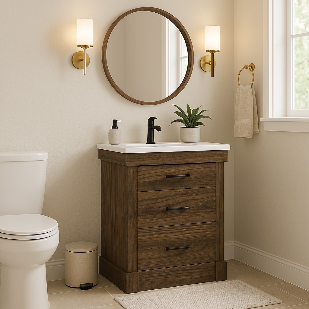 Teamson Home 36-in Walnut Single Sink Bathroom Vanity with White