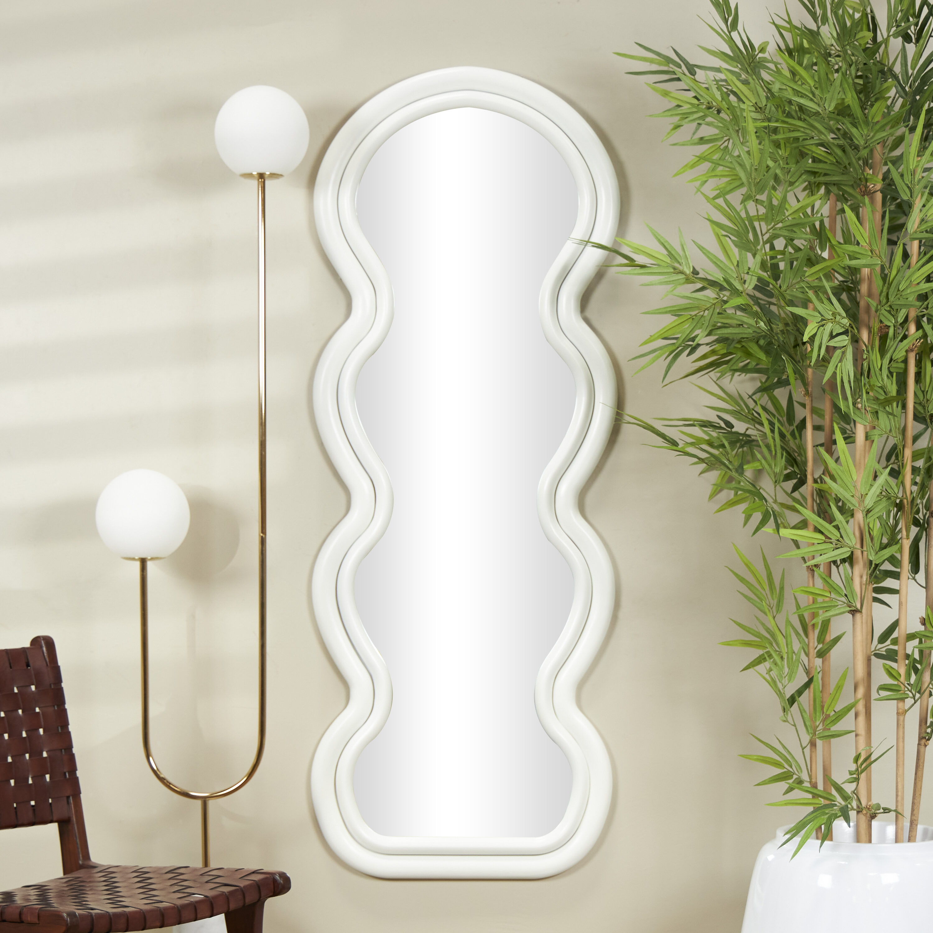 Grayson Lane 822063 23.7-Inches W x 62.8-Inches H Irregular White Wavy Framed Wall Mirror