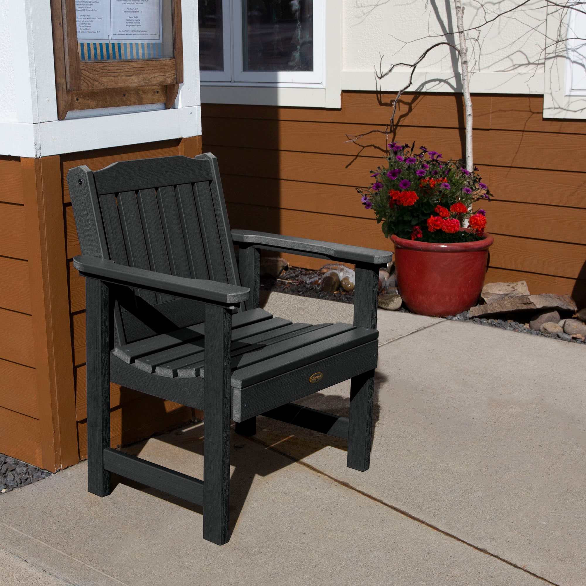 highwood CM-CHGSQ01-BKE Sequoia Professional Black Poly-lumber Frame Stationary Conversation Chair with Slat Seat
