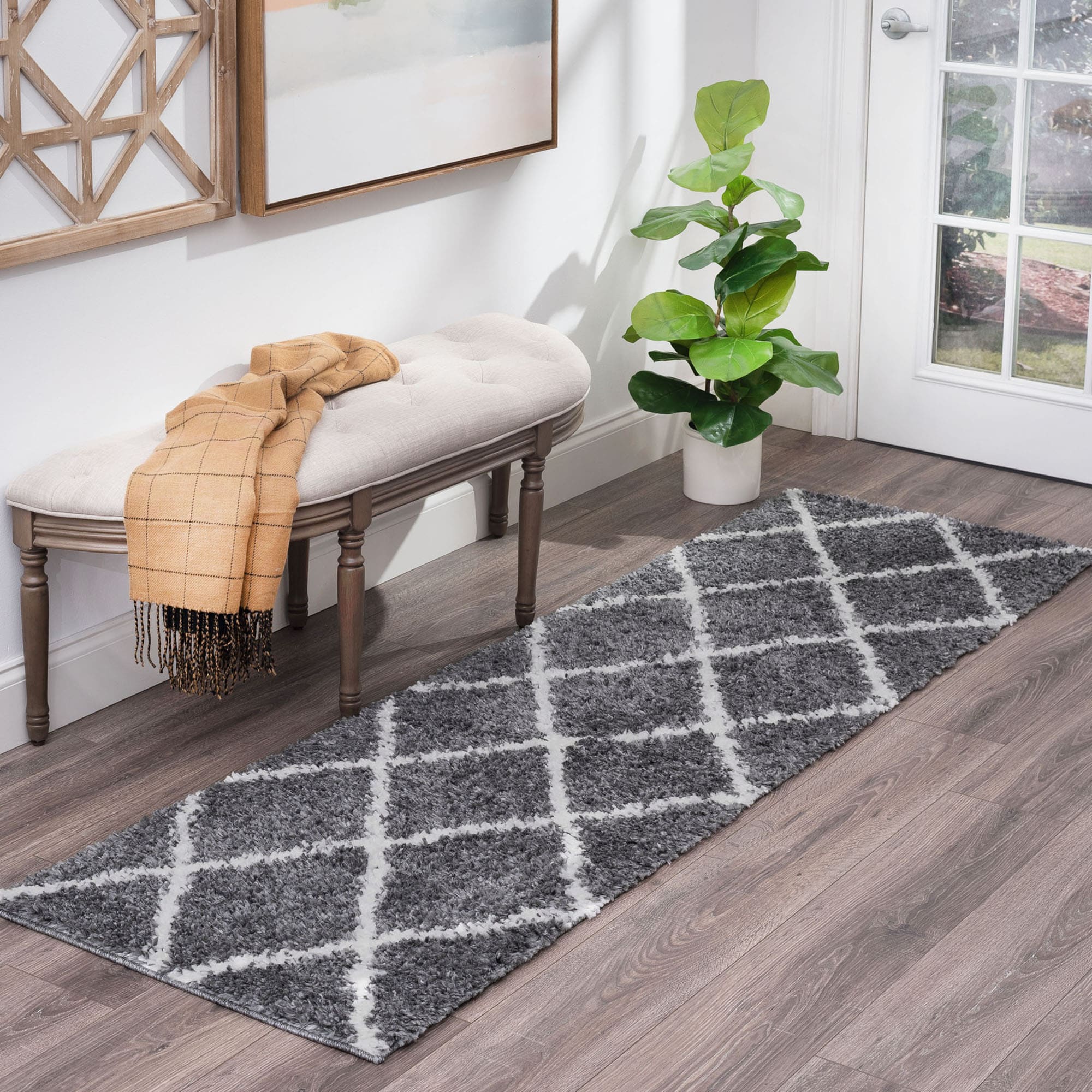 Tayse SOH1201 2X8 Soho Shag 2 x 8 (ft) Loomed Polypropylene Gray Rectangular Indoor Geometric Mid-Century Modern Runner rug