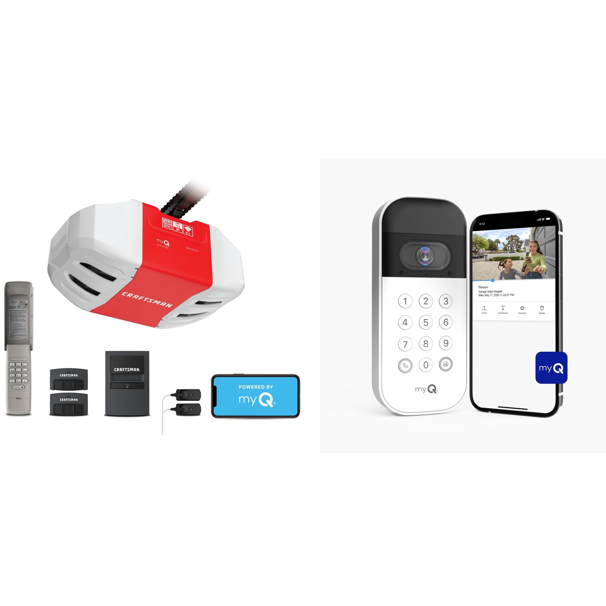 CRAFTSMAN  1/2-HP myQ Smart Chain Drive Garage Door Opener Wi-fi Video Security Keypad Upgrade Bundle