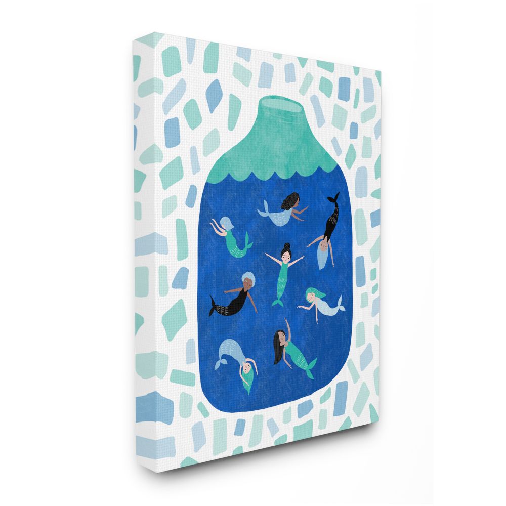 Stupell Industries AB-774-CN-16X20 Mermaids in Glass Jar Mythological Aquatic Illustration Molly Fabiano Gallery Wrapped Canvas 20-in H x 16-in W Fantasy Canvas Print